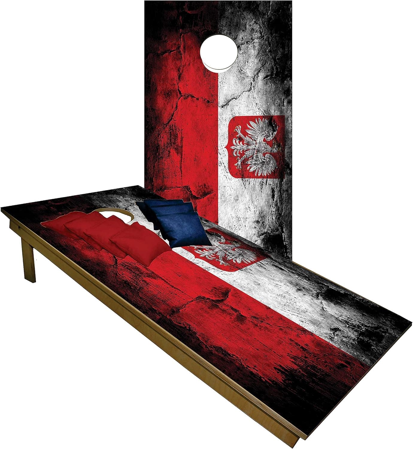 Premium Cornhole Set - Vintage Antique Polish Flag Tailgate Cornhole Boards w Set of 8 Cornhole Bags! 102