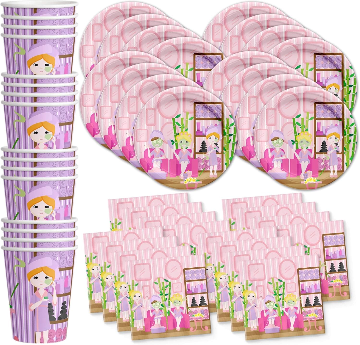 Spa Day Party Supplies for Girls - Kid Spa Party Supplies - Sleepover Party Supplies for Girls - Spa Theme Party Decorations | Tableware Set Includes Plates Napkins and Cups | Kit for 16