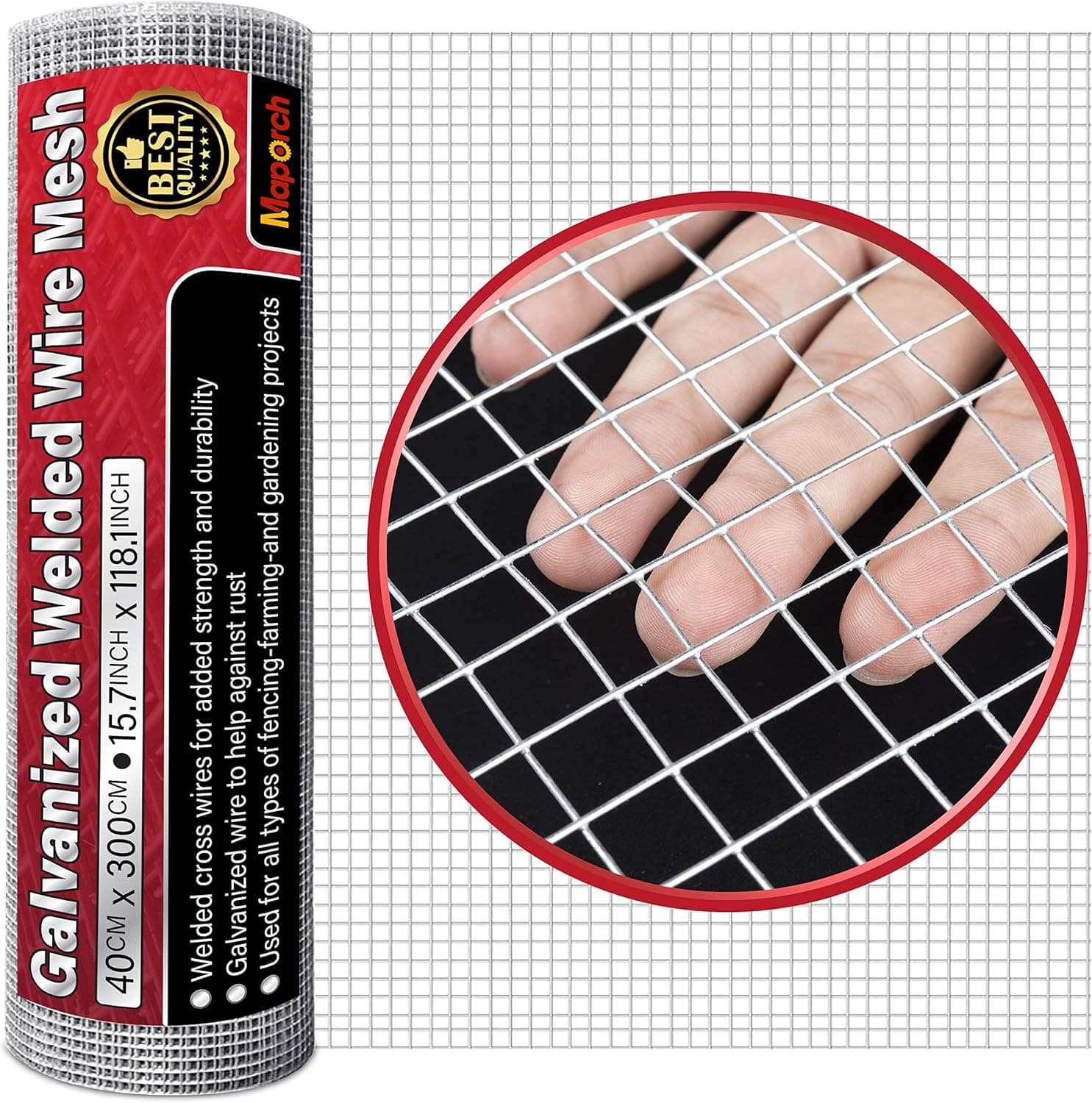 MAPORCH Hardware Cloth Wire Mesh - Galvanized Welded Mesh (15.7'' x 118.1', 1/2 Inch Square) for Chicken Coop, Rabbit & Poultry Fencing