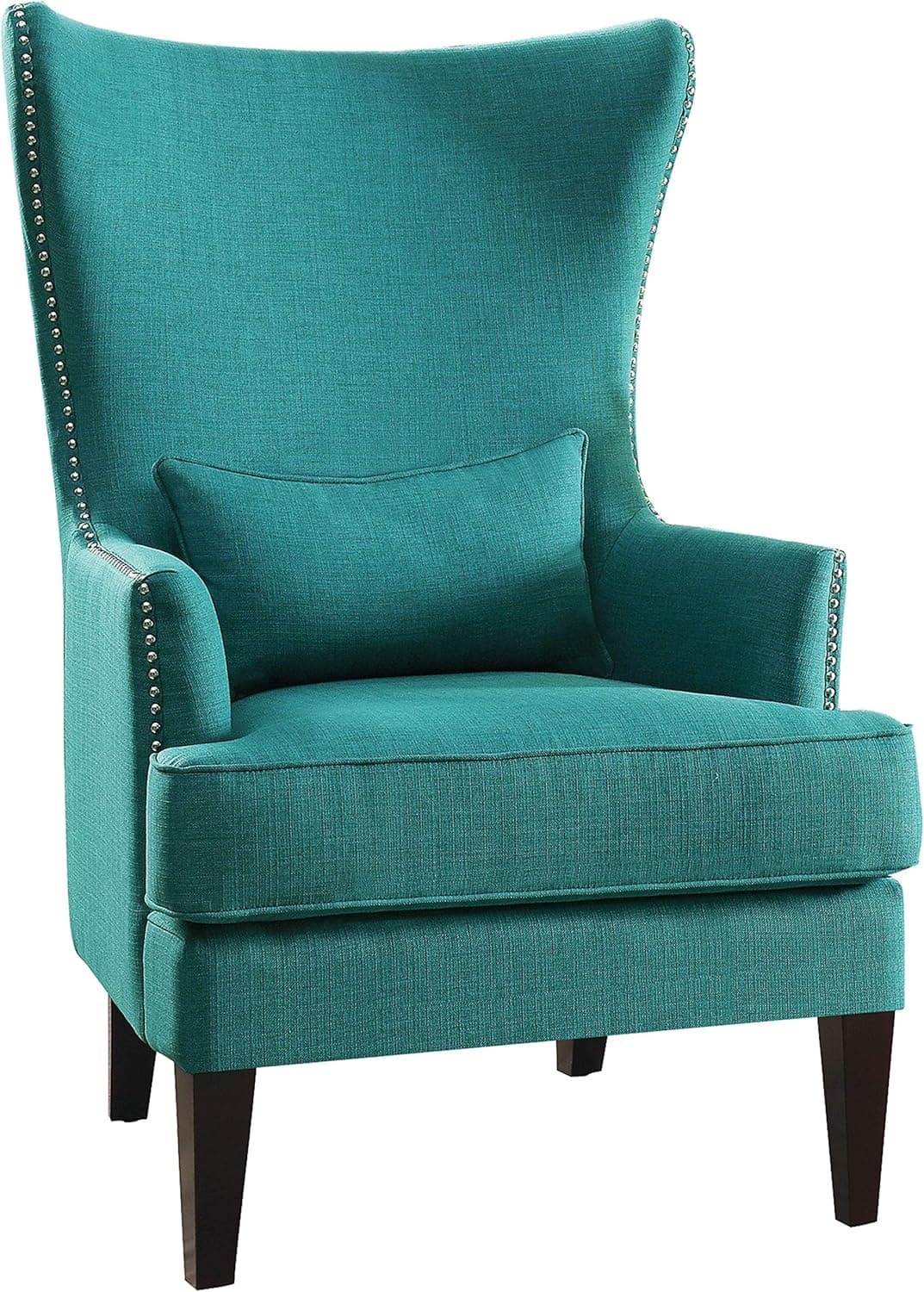 Lexicon Leighton Fabric Upholstered Wingback Accent Chair with Pillow, 30.5" W, Teal