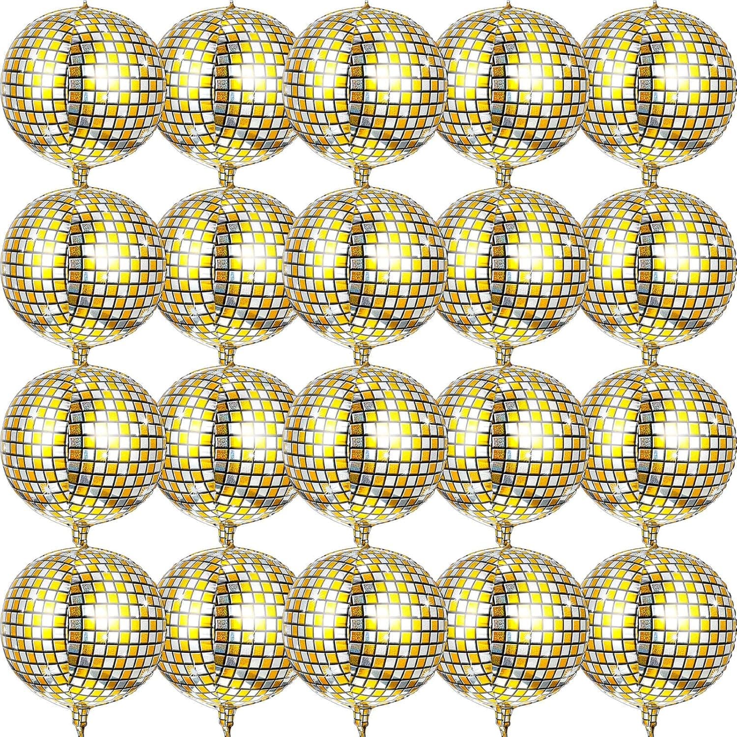 Big Gold Disco Ball Balloons 20 Pieces 22 Inch 70s Disco Party Decorations 360 Degree 4D Metallic Mirror Disco Balloons Large Laser Foil Balloon for Disco Decorations Party Supplies (Fresh Style)