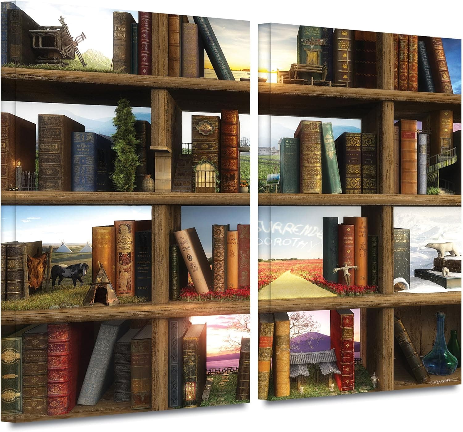ArtWall Cynthia Decker 'Story World' 2-Piece Gallery Wrapped Canvas Artwork, 32 by 48-Inch