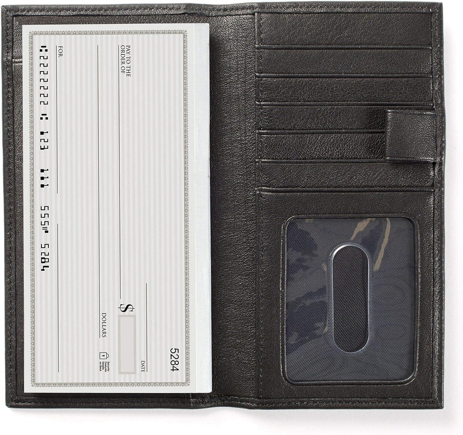 Leatherology Black Onyx Checkbook & Card Holder with Divider and Pen Loop