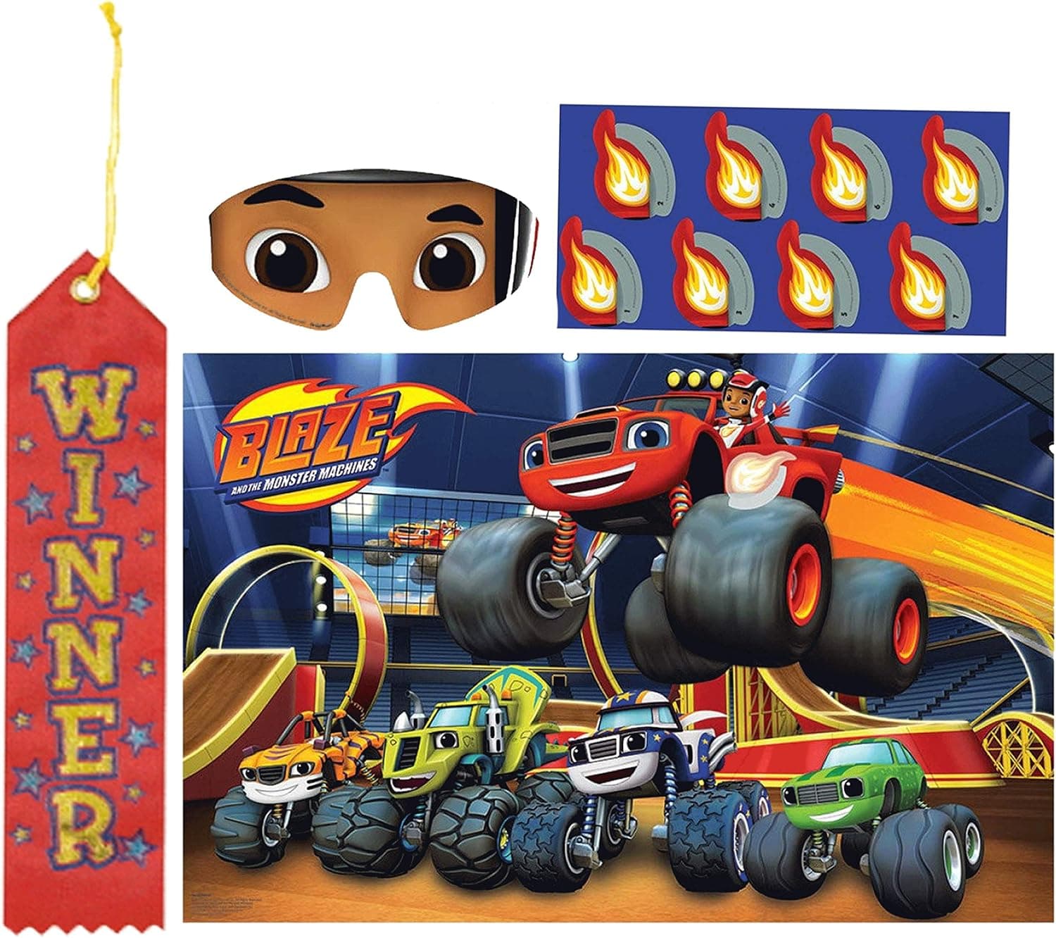 Blaze and the Monster Machine Pin The Tail on The Donkey Style Party Game with Blindfold & Stickers! Plus 1st Place Winner Ribbon!
