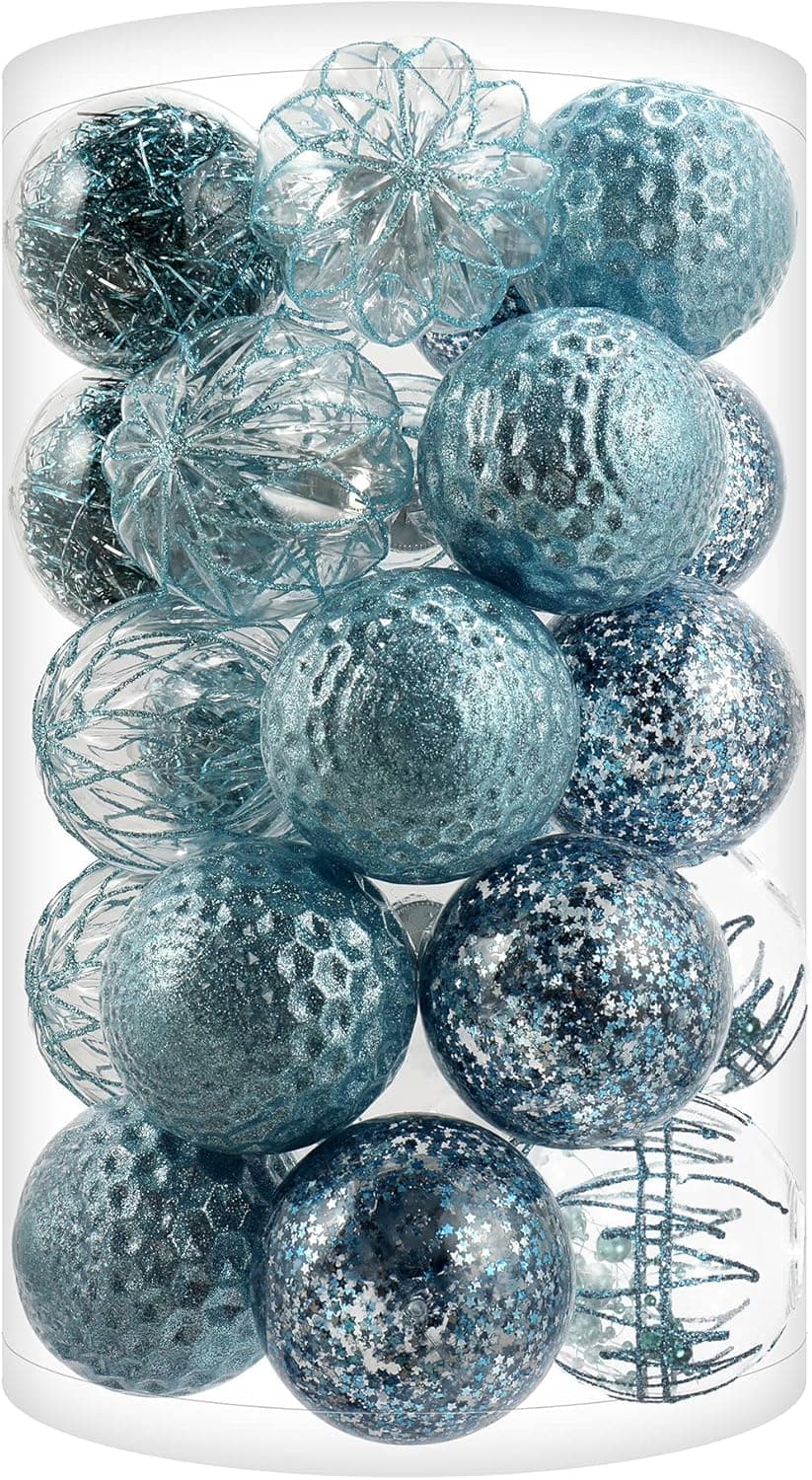 MOWARM 25 Counts Christmas Ball Ornaments 2.76" Shatterproof Clear Plastic Baby Blue Christmas Tree Decorations Balls Xmas Tree Decor Hanging Baubles
