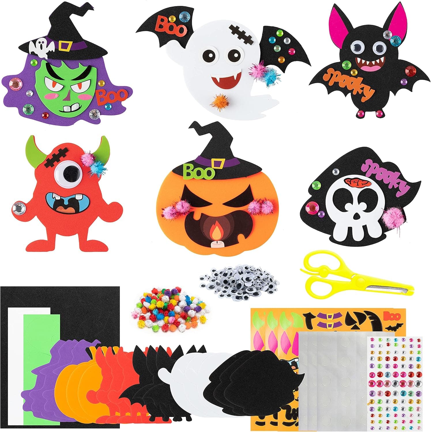 CY2SIDE 18pcs Halloween EVA Foam Craft Stickers Kits, Halloween Theme Character Shape Self Adhesive Stickers, Halloween Party Decoration Accessory, Halloween Fun Event Supply, Halloween gifts for Kids