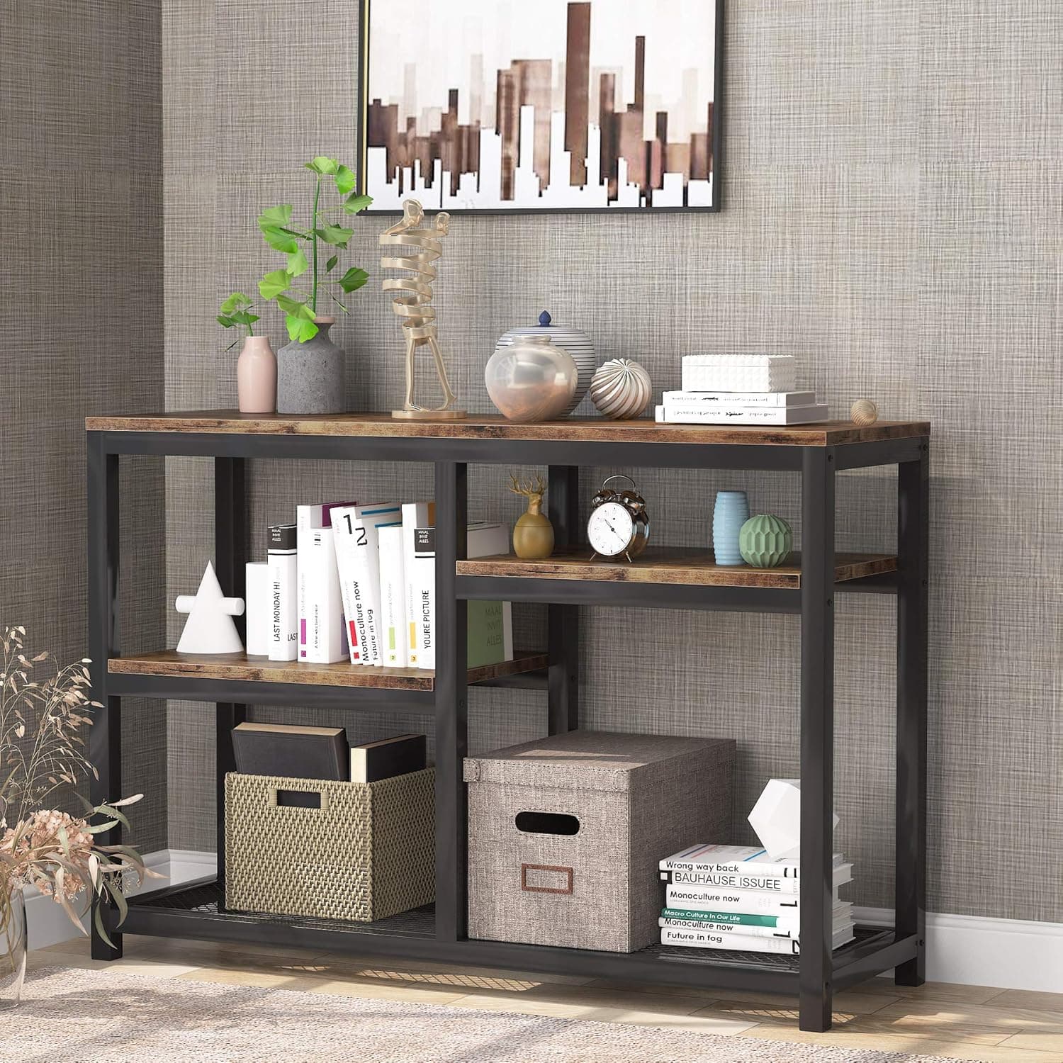 Tribesigns Console Table, Industrial Hallway Entryway Table, 4-Tier Narrow Sofa Table with Storage Shelves for Living Room, Bedroom, Kitchen, Corridor