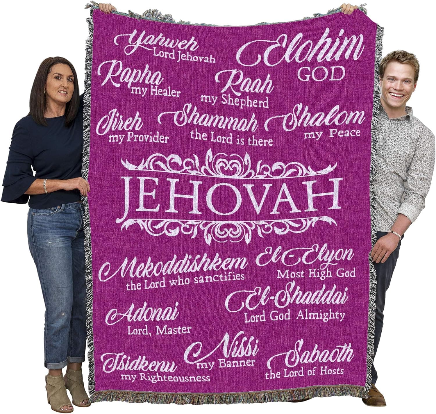 Pure Country Weavers Jehovah Blanket Plum - Religious Gift Tapestry Throw Woven from Cotton - Made in The USA (72x54)