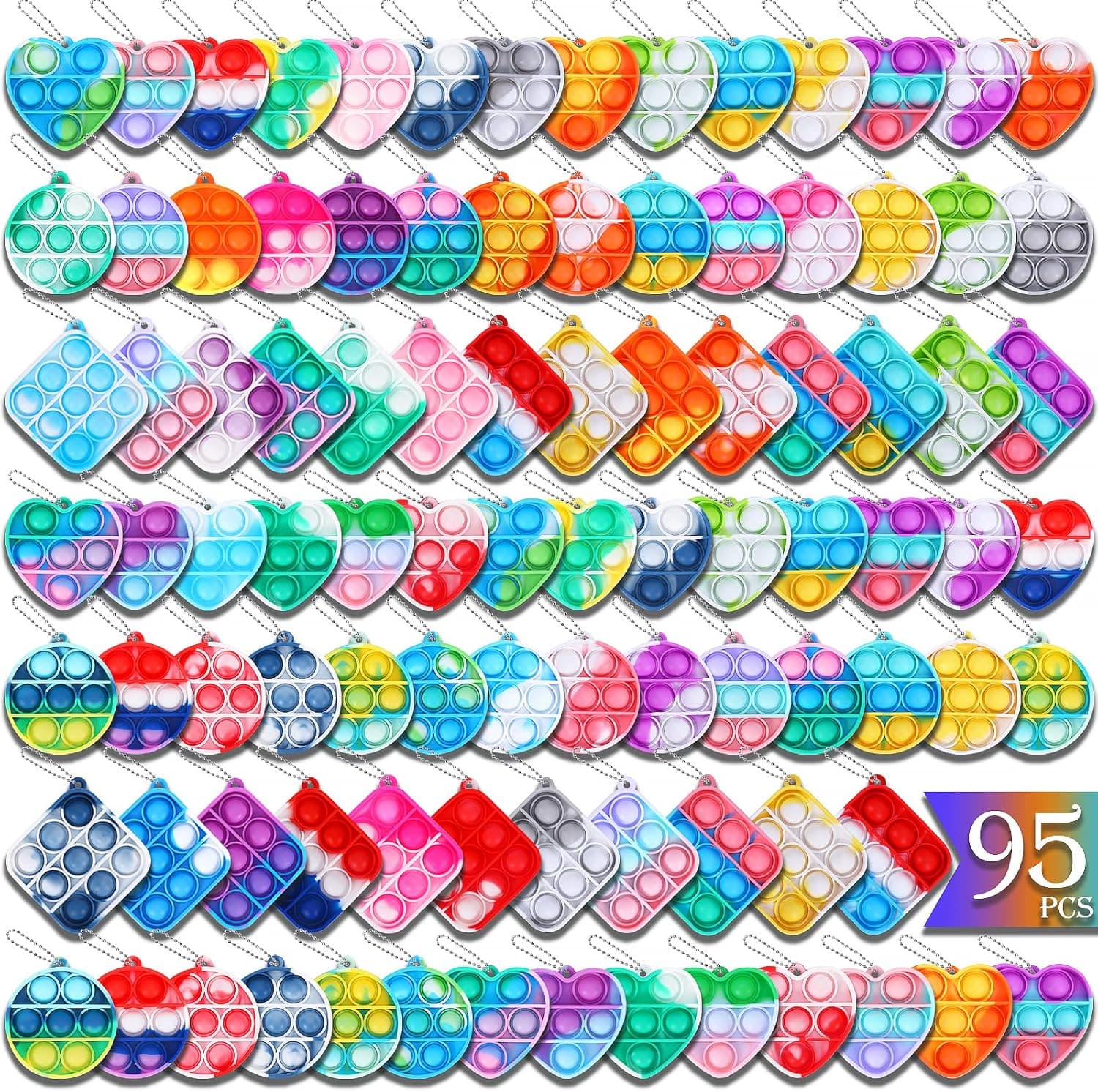Arme 95Pcs Pop Fidget Toys,Party Favors Toddler Toys Pop Fidget Keychain Mini Fidget Toys Bulk Sensory Toys Stress Toys, Party Fidget Pack Popper Toy Gift for Girls Boys
