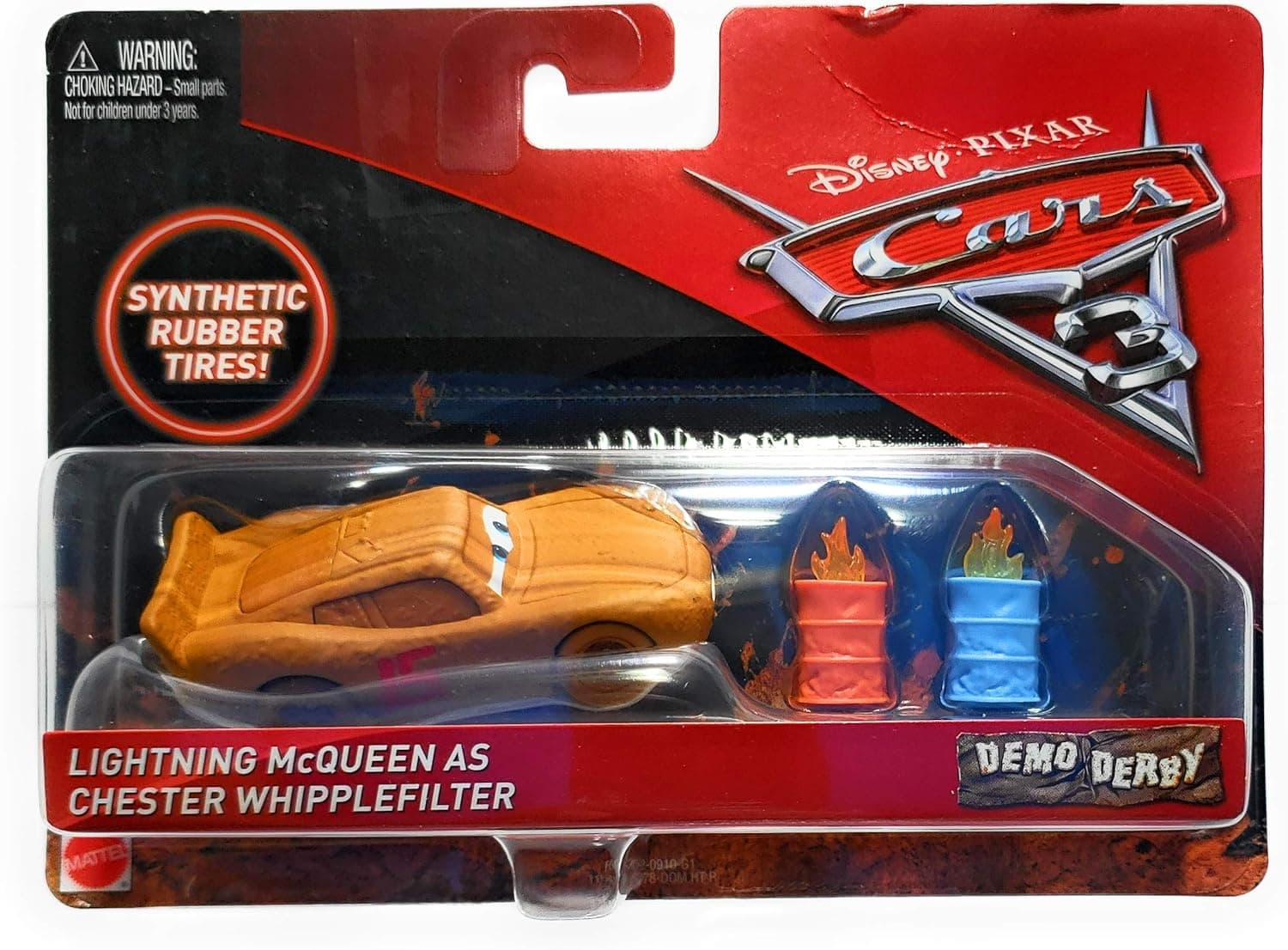Pixar Cars Demo Derby Lightning McQueen as Chester whipplefilter 3 pc Set