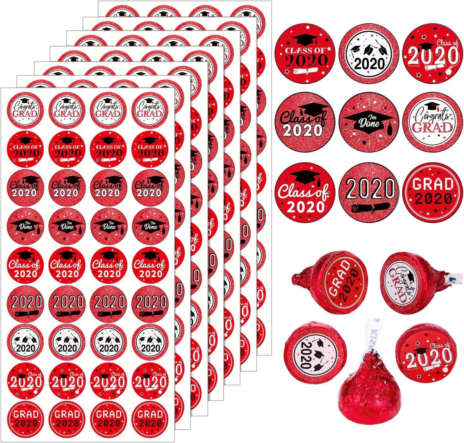 360 Pieces Class of 2020 Graduation Party Favor Labels Graduation Candy Label Stickers for Graduation Party Decorations, 9 Styles (Red)