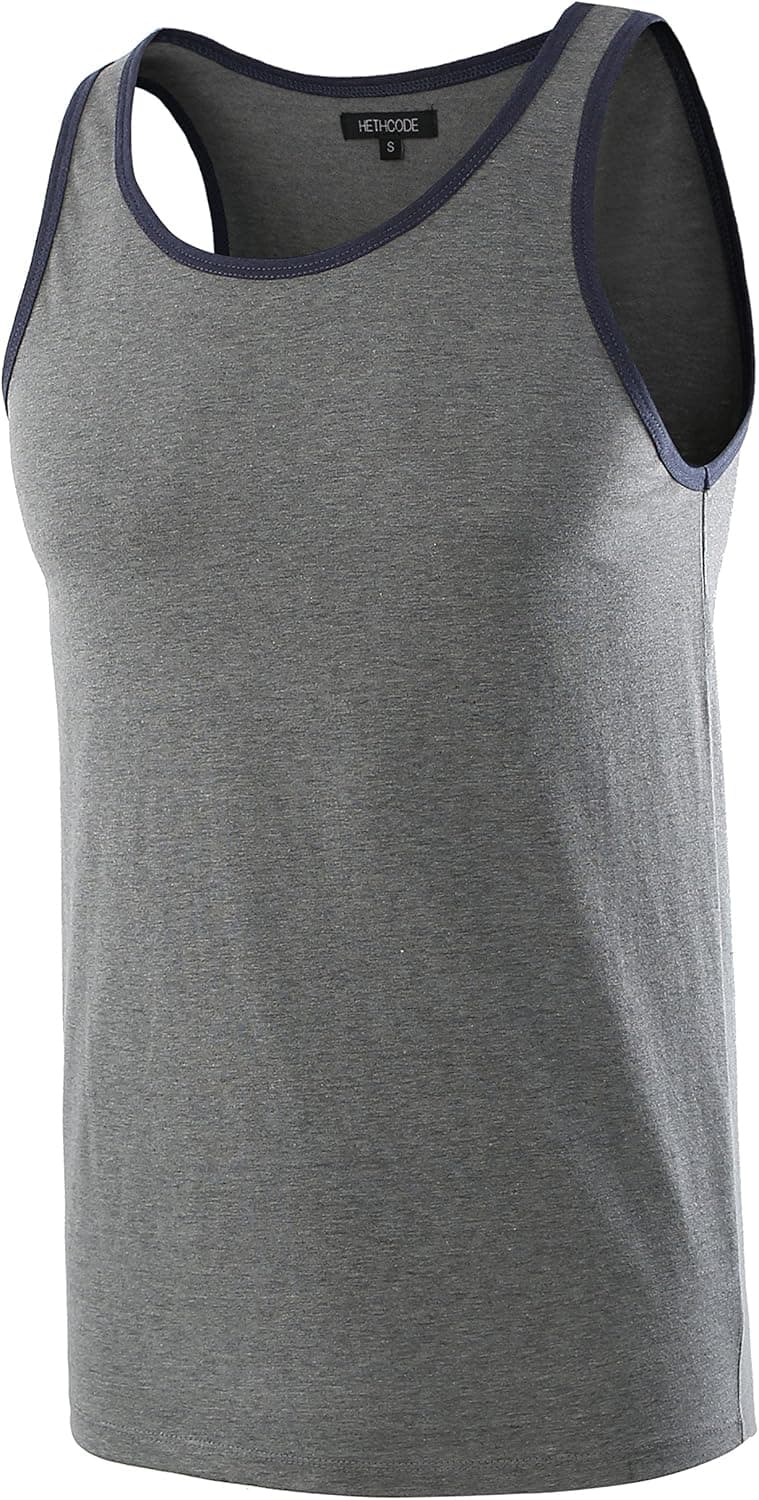 HETHCODE Men's Classic Basic Athletic Active Sports Gym Running Jersey Tank Top Casual T Shirts