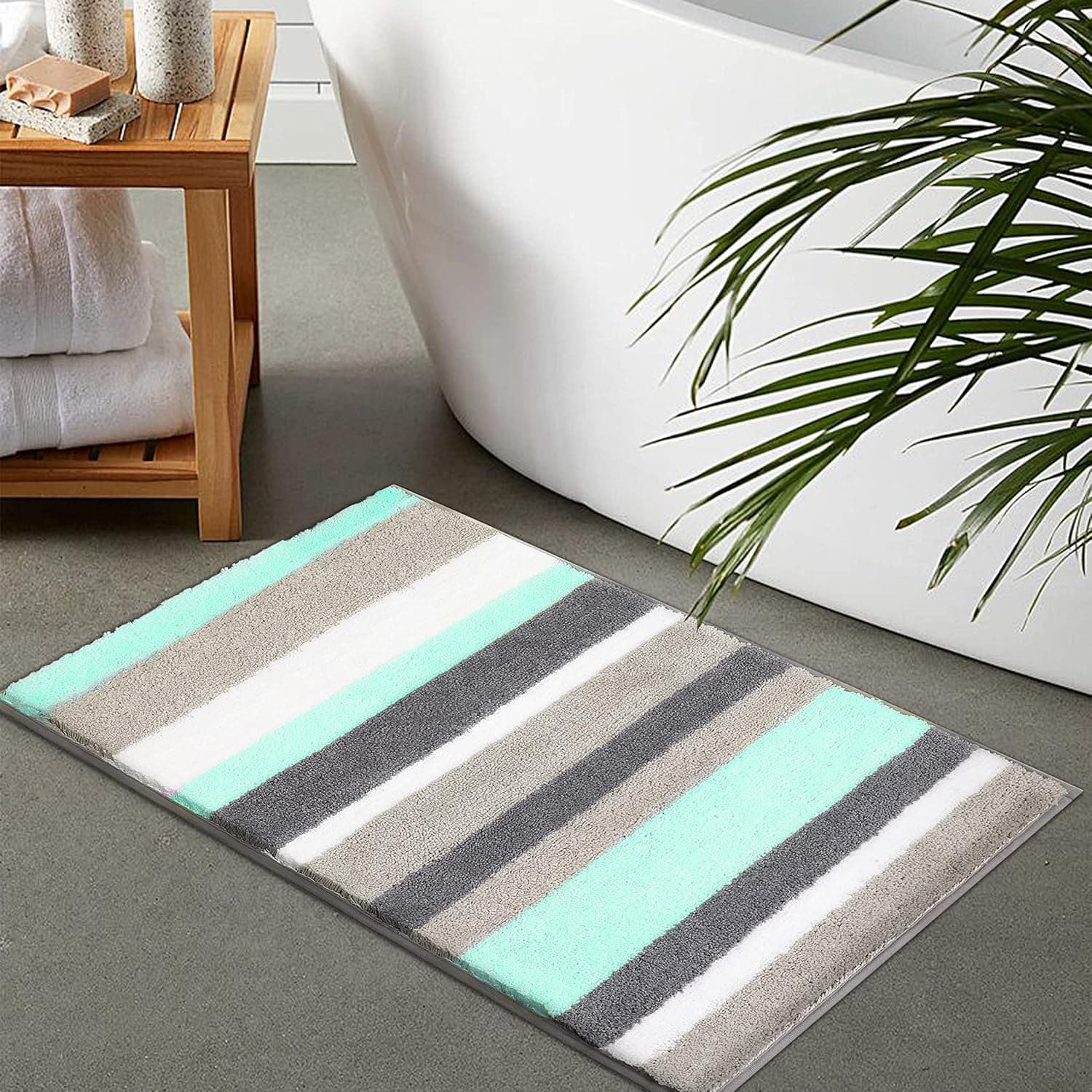 EARTHALL Green Bathroom Rug Mat, 18"x26", Extra Soft Absorbent Premium Bath Rug, Non-Slip Comfortable Bath Mat, Machine Wash Dry, Carpet for Tub, Shower, Bath Room (Green/Grey)