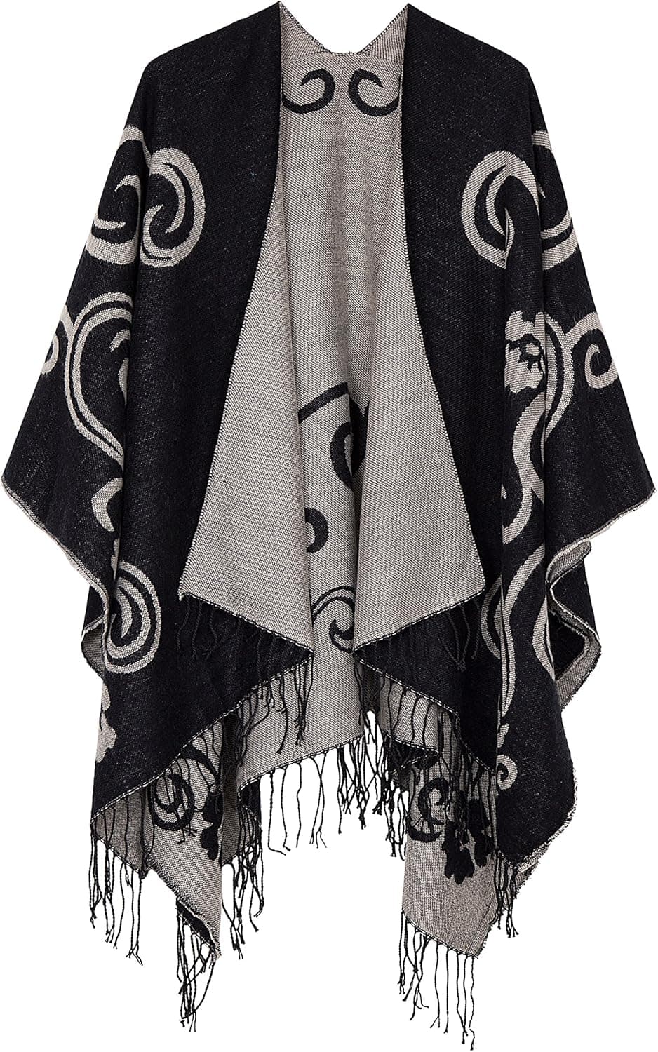 Urban CoCo Women's Printed Tassel Open front Poncho Cape Wrap Shawl