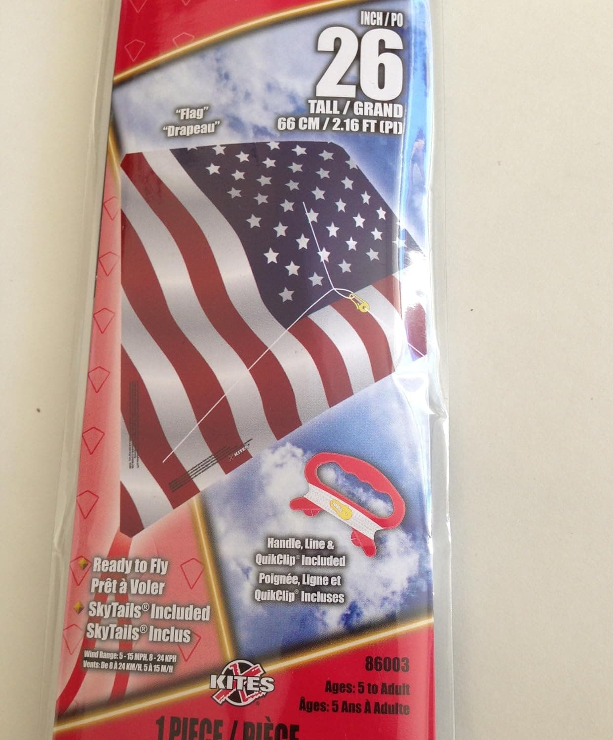 26" Poly Kite Ready to Fly "Flag" Design Stars and Stripes USA