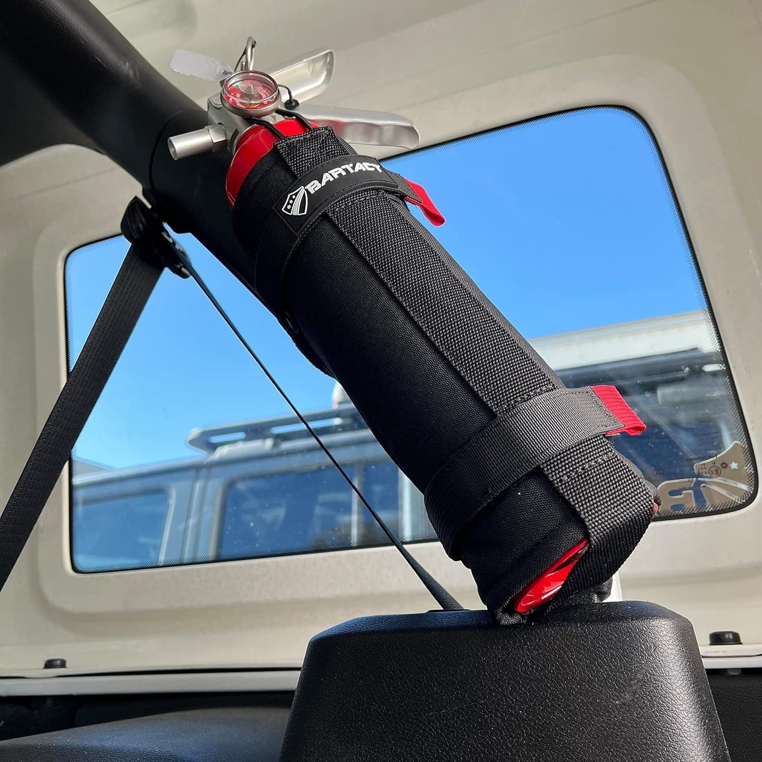 Bartact Roll Bar Fire Extinguisher Holder Mount 2.5 lb, Adjustable, Universal, One Size fits All, Black, Made in The USA