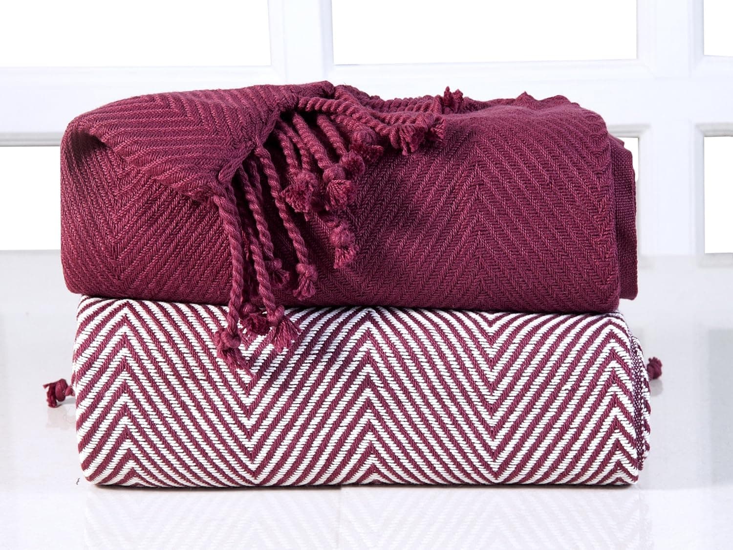 Affinity Home Collection HBTH100PCT-RPM Soft 100% Cotton Hand Twisted Throw Blanket, Set of 2, 50" X 60", Red Plum