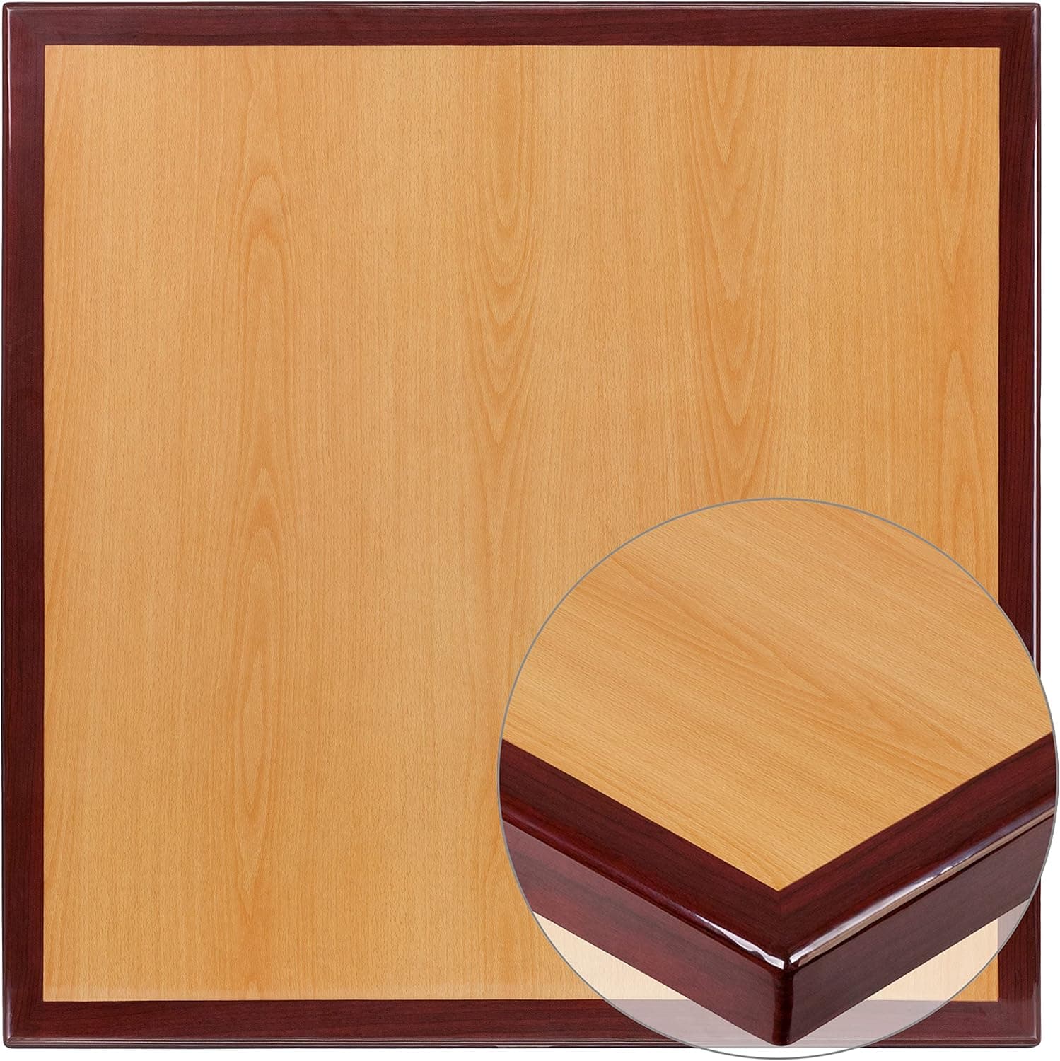 EMMA + OLIVER 36" Square 2-Tone High-Gloss Cherry/Mahogany Resin Table Top
