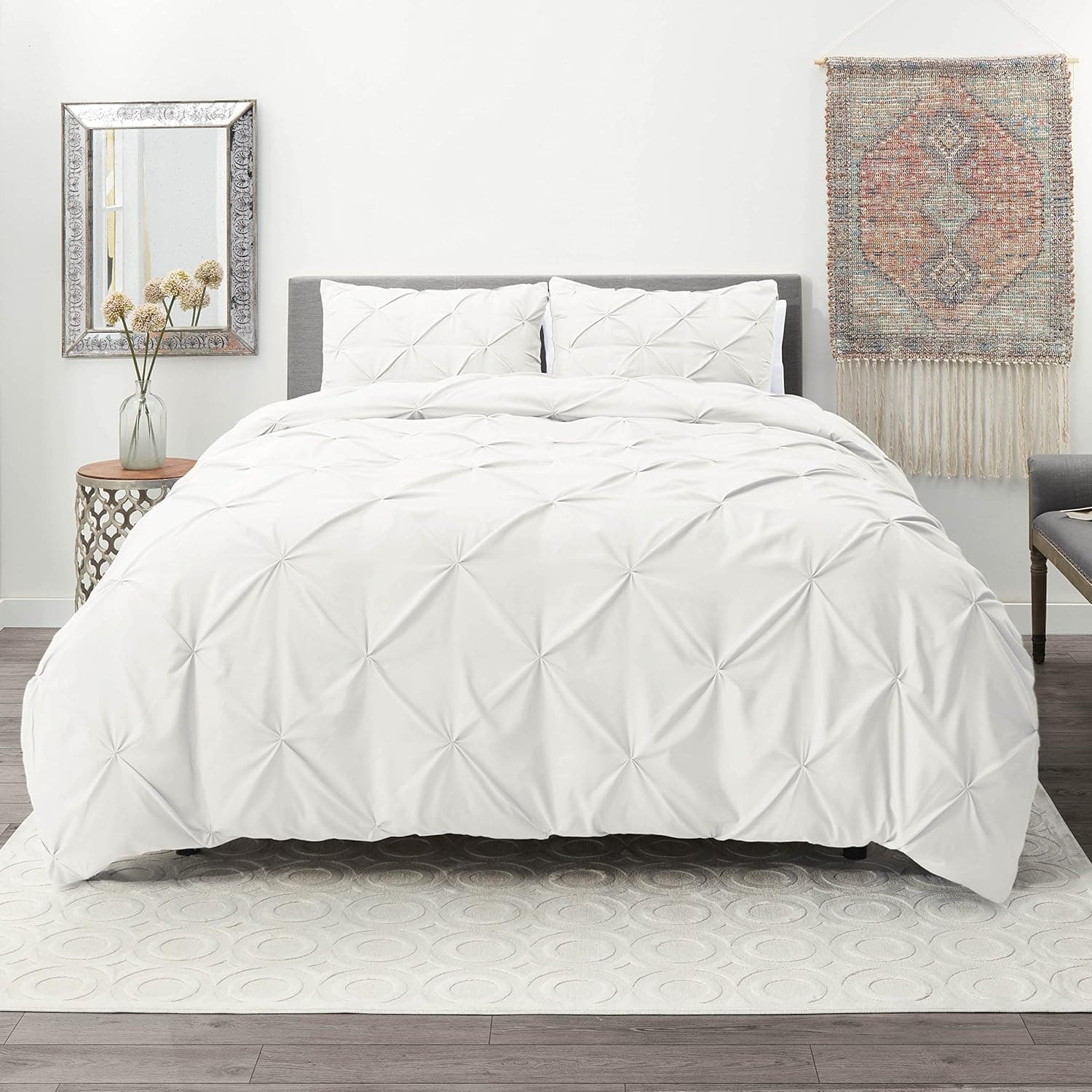 nestl Duvet Cover with Fitted Sheet 4 Piece Set - Soft Double Brushed Microfiber Hotel Collection - Comforter Cover with Button Closure, Fitted Sheet, 2 Pillow Shams, Queen - White