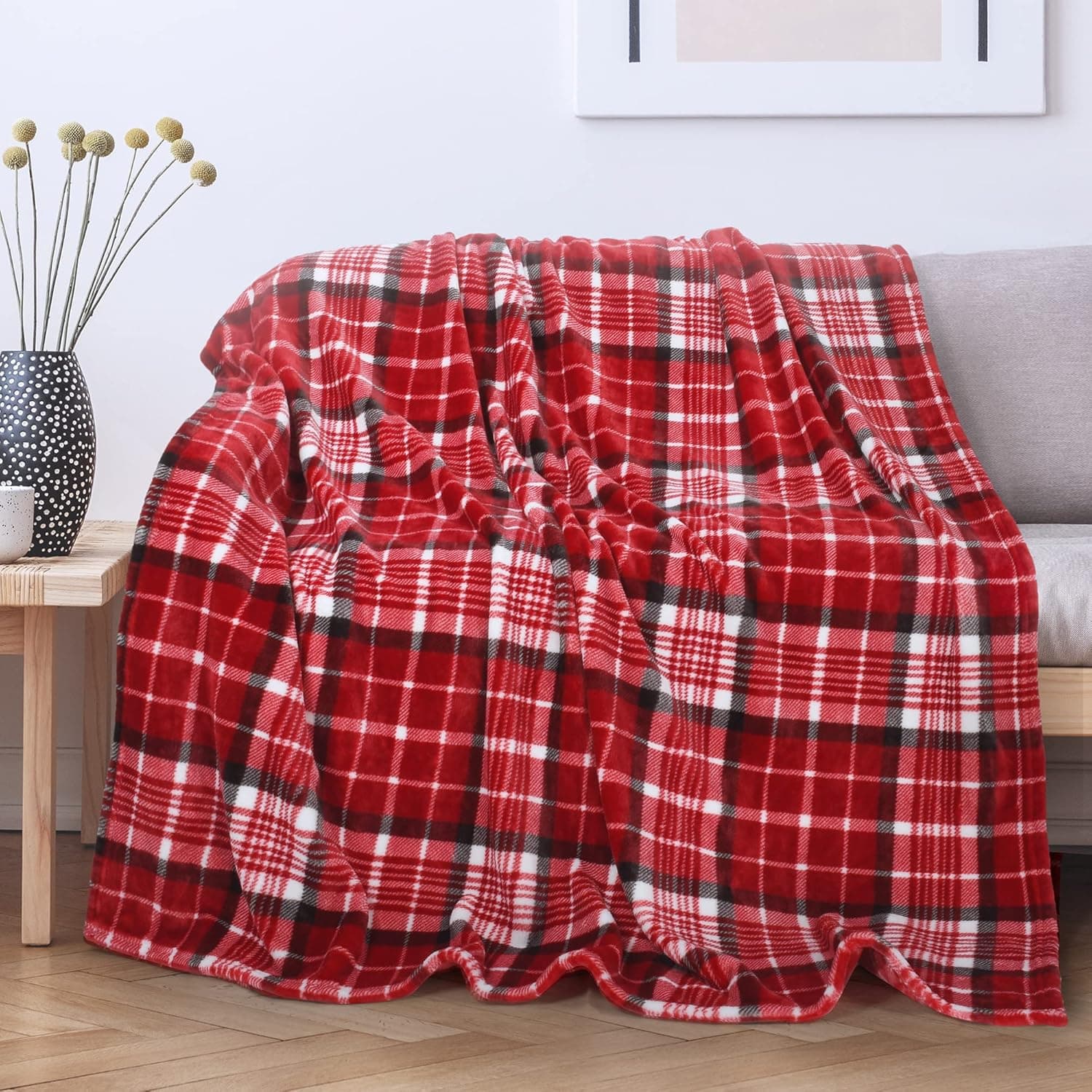 Tirrinia Red Buffalo Plaid Fleece Blanket 50’’ X 60’’ Flannel TV Throw Microfiber-Super Soft & Comfy for Bedding Sofa Car Camping, All Seasons, Machine Washable