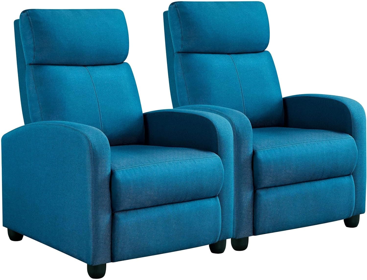 Yaheetech 2-Seat Fabric Pushback Recliner Chair with Thick Seat Cushion and Backrest Reclining Chair for Living Room Home Theater Blue