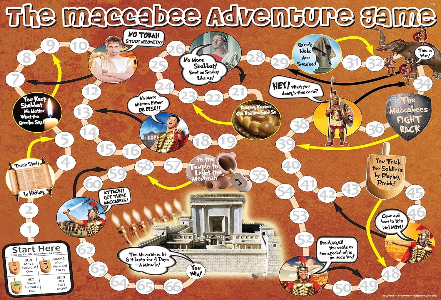 Chanukah Maccabee Adventure Game - The Family Fun Chanukah Dreidel Board Game