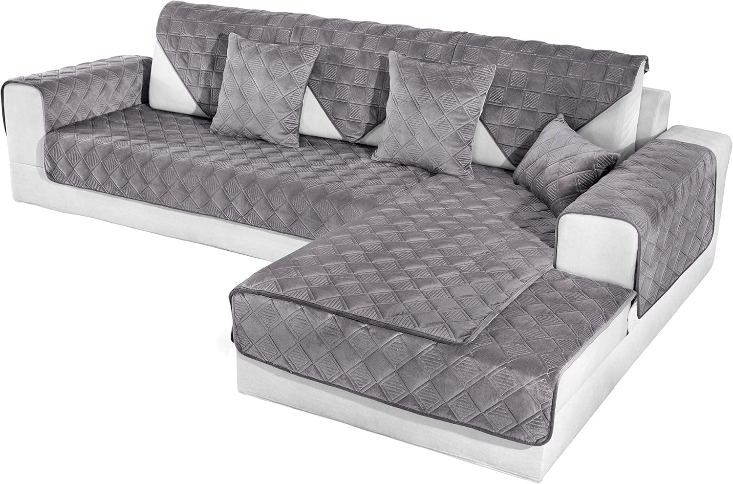OstepDecor Couch Cover, Sofa Cover, Quilted Sectional Couch Covers, Velvet Sofa Slipcover for Dogs Cats Pet Love Seat Recliner Leather L Shaped, Armrest Backrest Cover, Dark Grey 36 x 36 Inches