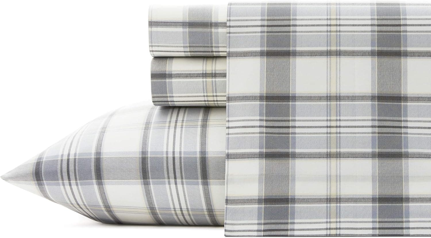 Eddie Bauer Sheets Cotton Percale Bedding Set, Crisp & Cool, Stylish Home Decor, Queen, Chinook Grey/Ivory/Dark Grey