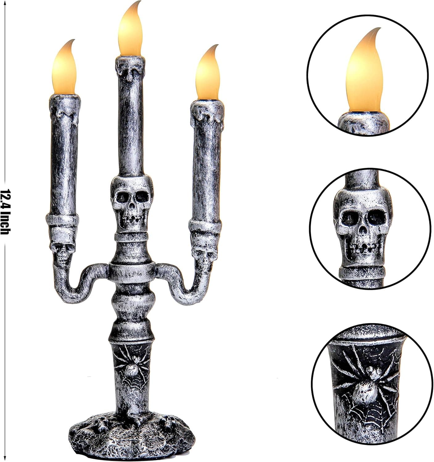 LED Halloween Ghost Head Flameless Candles,Lamp Battery Operated Table Centerpiece Halloween Decorative Candle, Lighted Candle for Halloween Party Decoration and Home Decoration Silvery