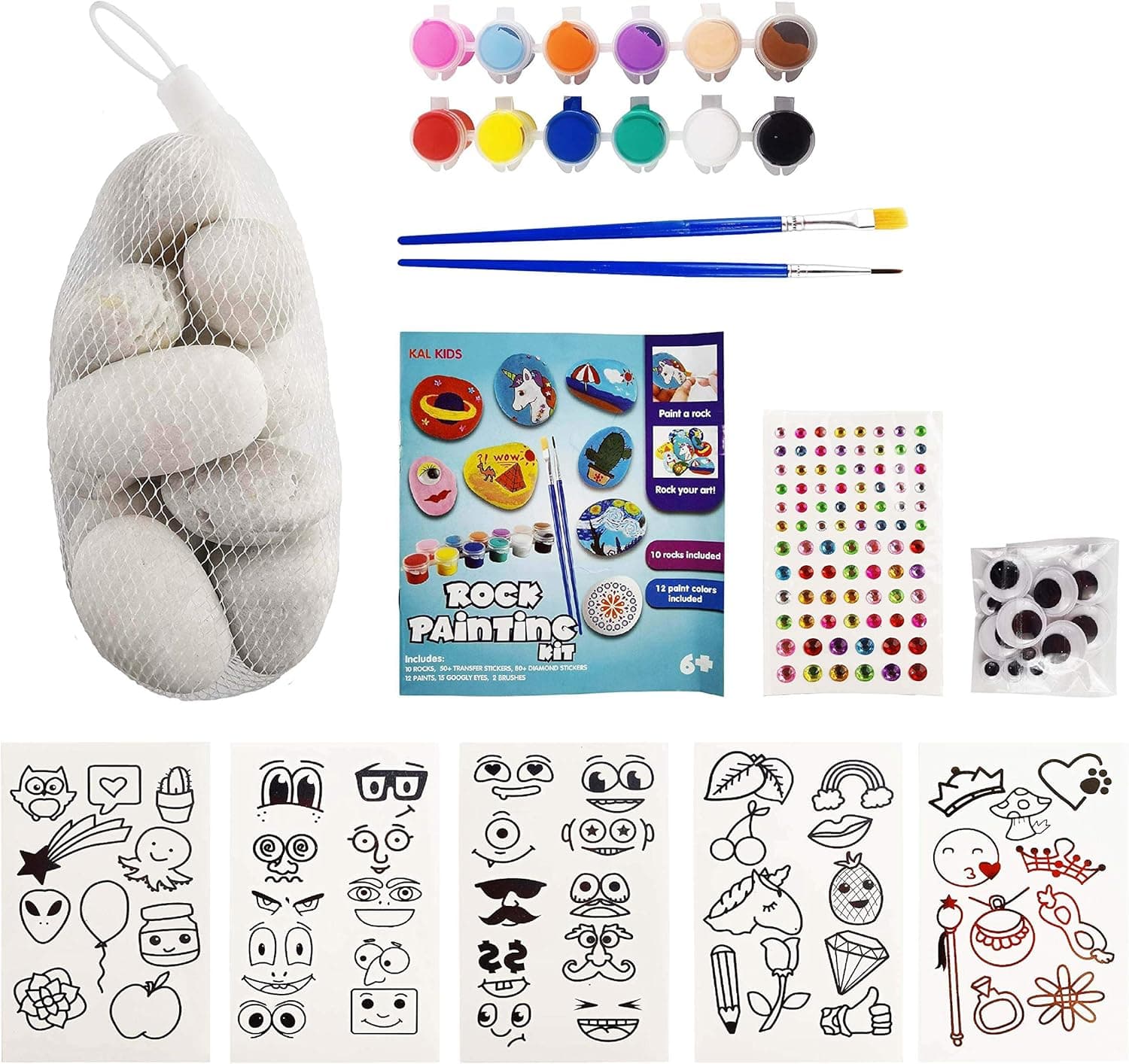 Rock Painting Kit for Kids | Rock Painting Arts and Craft Kit for Kids | All in one Rock Painting Kit for Boys & Girls | Includes 10 Smooth Rocks, 12 Paint Colors and Lots More!