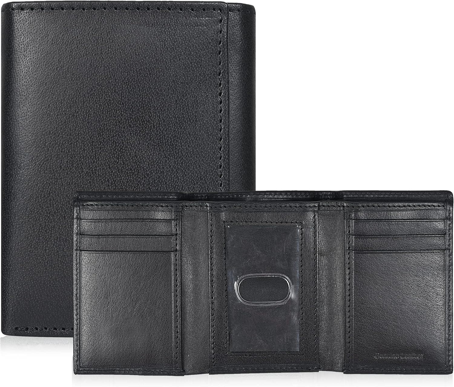 ESTALON Trifold Wallet for Men - Black Real Leather RFID Secured Front Pocket Billfold