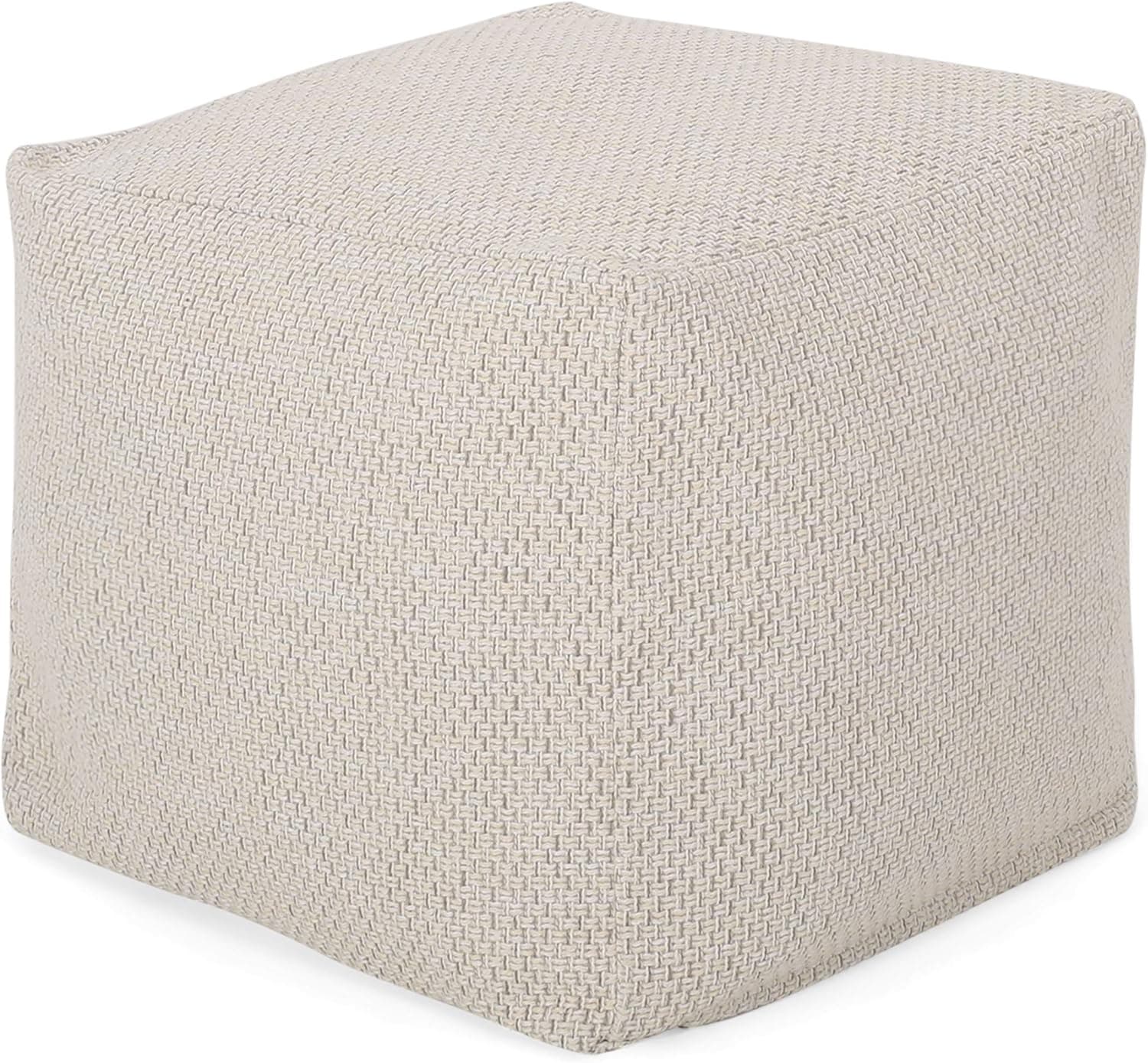 Christopher Knight Home Fannie Fabric Pouf, Ivory