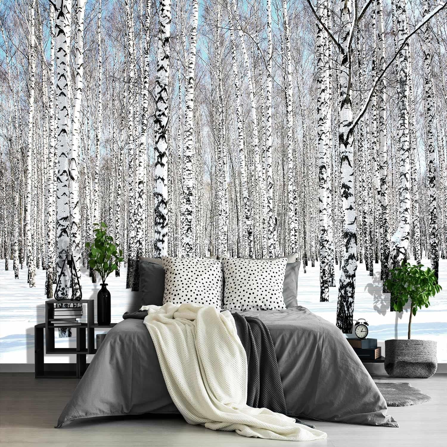 Fightal - Birch Tree Forest Wallpaper Living Room Paranormal Landscape Mural Landscape Jungle Bedroom Mural Woodland Birch Sofa -108"x75"(Not Peel and Stick)
