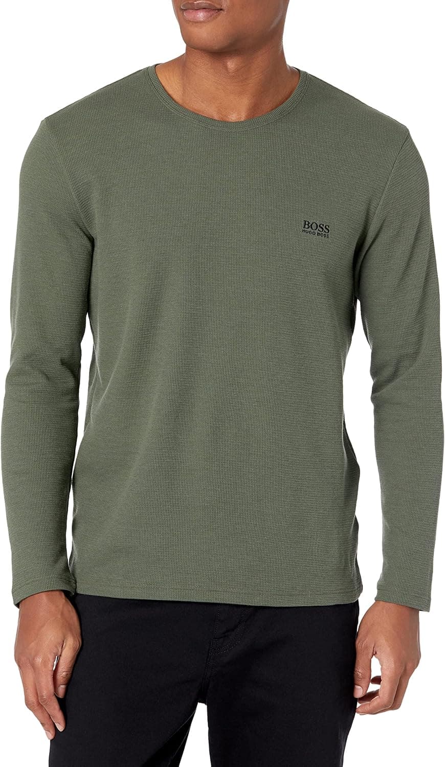 HUGO Men's Waffle Cotton Blend Long Sleeve Shirt
