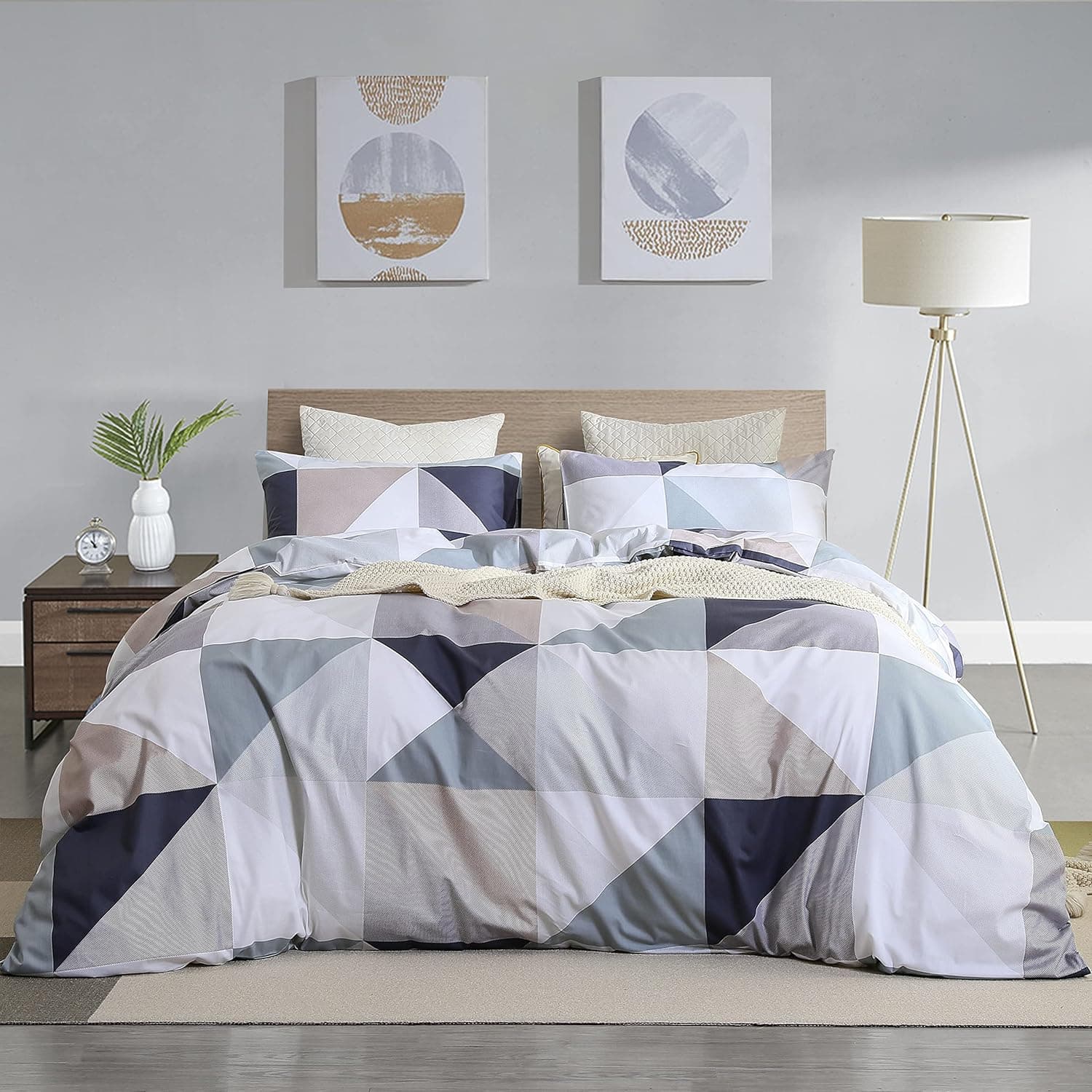 Alanzimo Cotton Duvet Cover Set Queen Size, 100% Natural Cotton Geometric Print Duvet Cover Soft Breathable 3 Piece Bedding Set for All Seasons(1 Queen Comforter Cover + 2 Pillowcases)