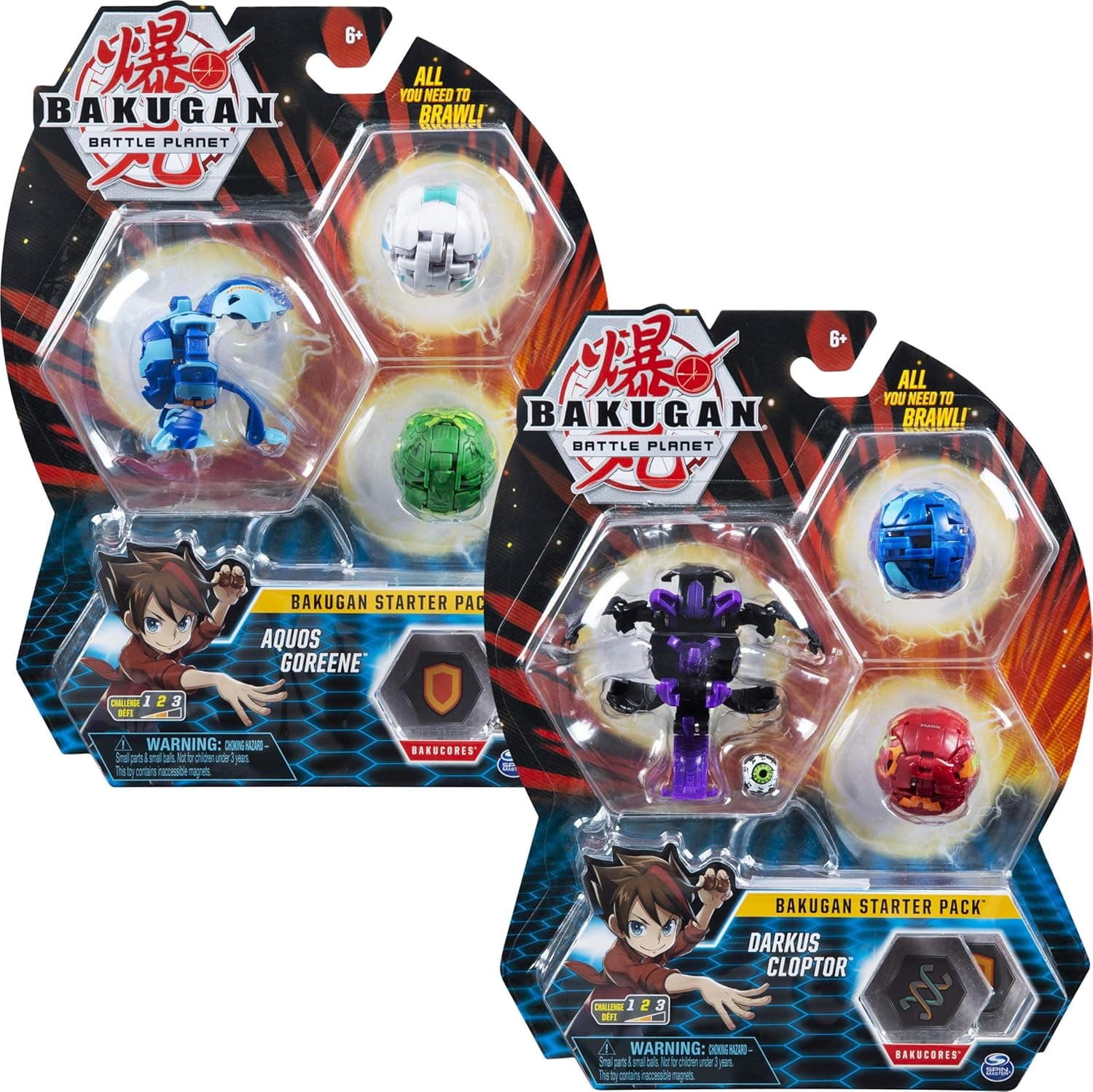 Bakugan, Starter PacBundle with 2 Starter Packs and 6 Collectible Action Figures for Boys (Styles May Vary)