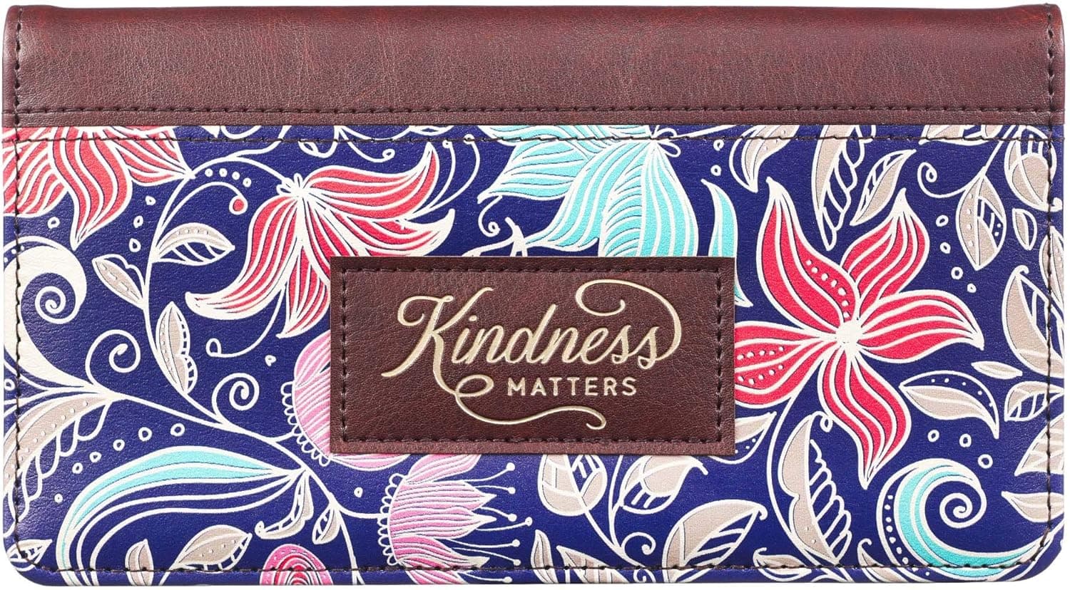 Checkbook Cover for Women Kindness Matters Floral Wallet, Faux Leather Inspirational Checkbook Cover for Duplicate Checks & Credit Cards