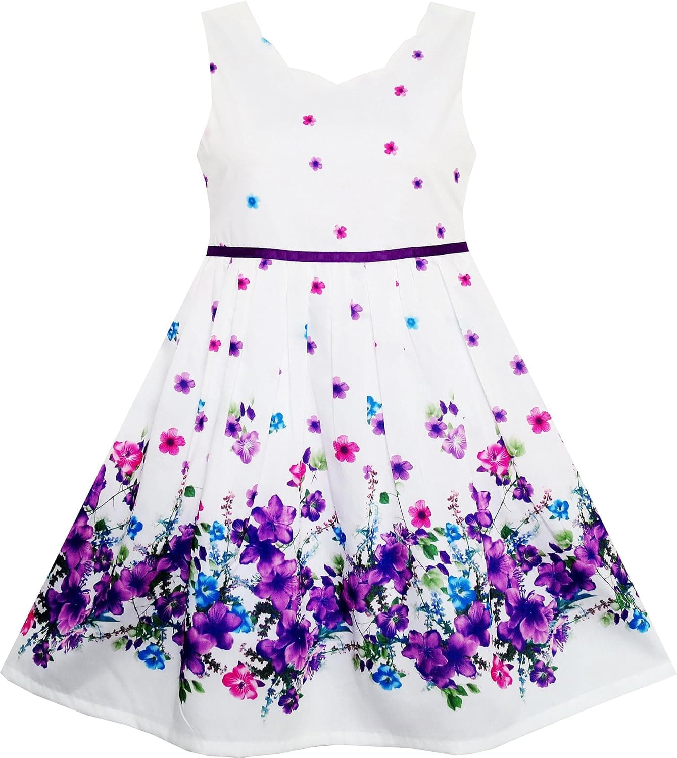 Sunny Fashion Girls Dress Purple Sunflower Green Leaves