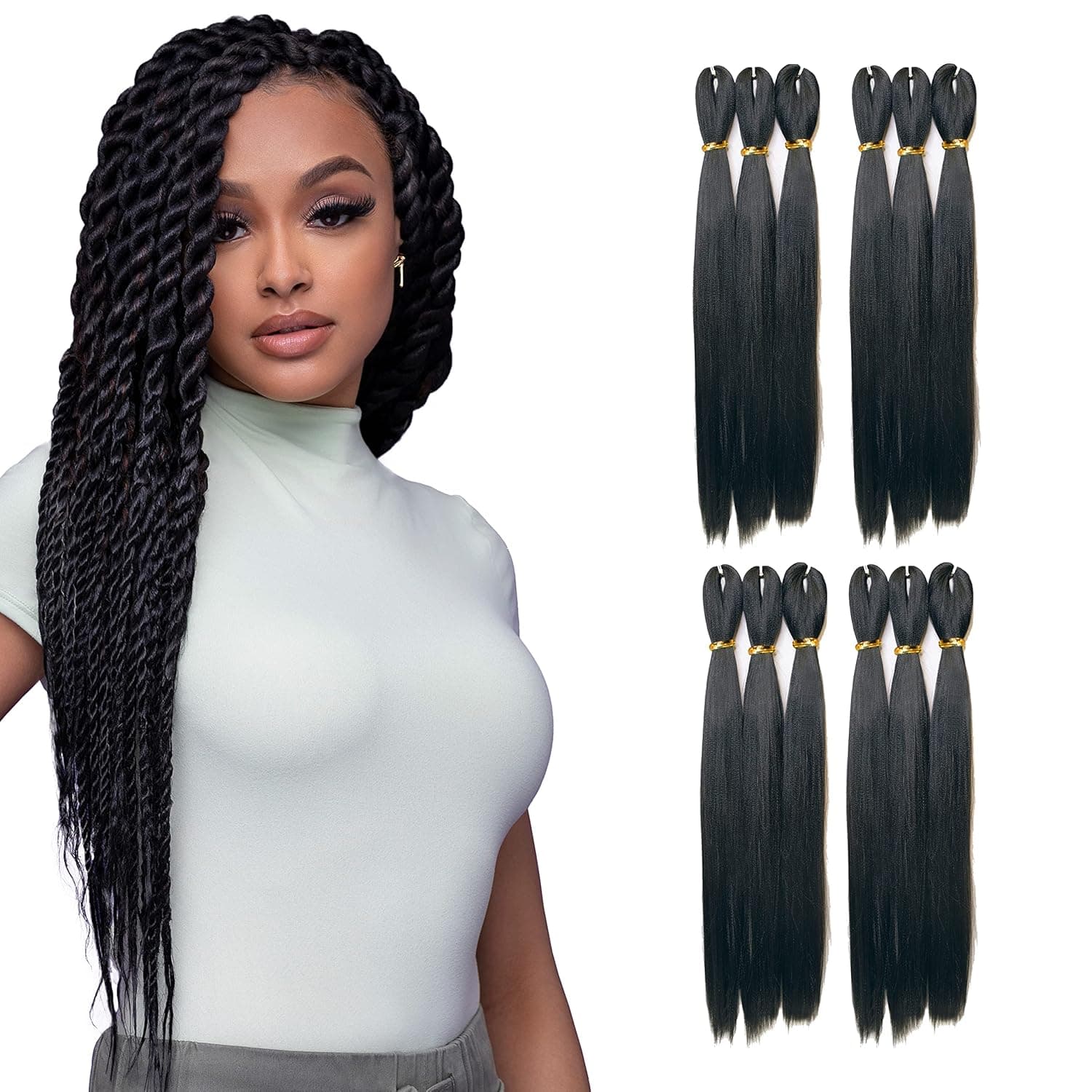 Darling Thrive Braid 12X Pre-stretched Braiding Hair Extensions, 52 Inch (4 packs of 3x per pack), Professional Soft Natural Texture hair, 100% Kanekalon Hair, 52 Inch, 1B