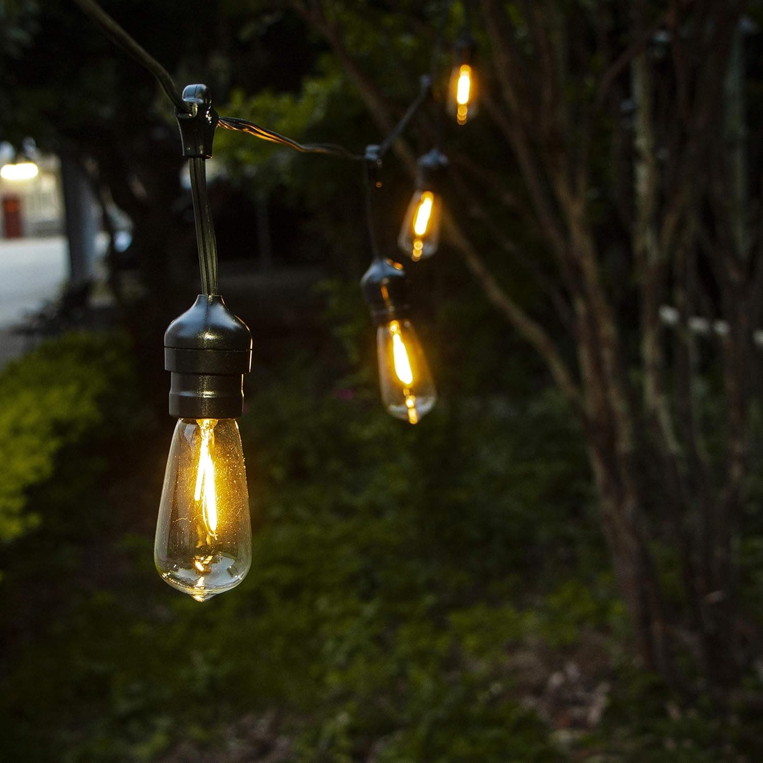 ZHONGXIN Solar String Lights Outdoor Waterproof, 19.5ft Patio Lights with 10 x E17 Sockets, 11 ST40 Bulbs with Warm White LED (1 Spare), Perfect for Bistro, Backyard, Porch, Deck, Pergola, Gazebo. …
