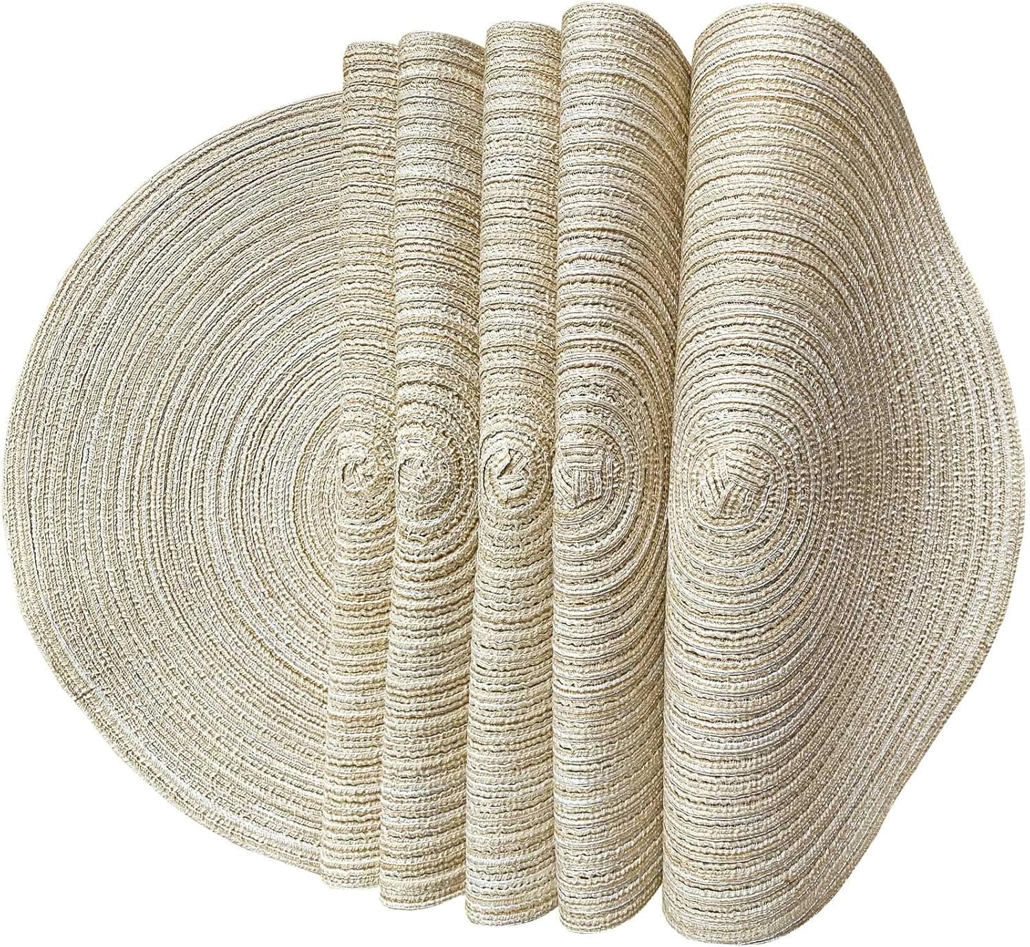 Round Placemats for Dining Table, 6-Piece High Temperature Resistant Non-Slip Kitchen Counter mat, 14 Inches in Diameter for Barbecue, Christmas Party and Ddaily use (6, Creamy-White)