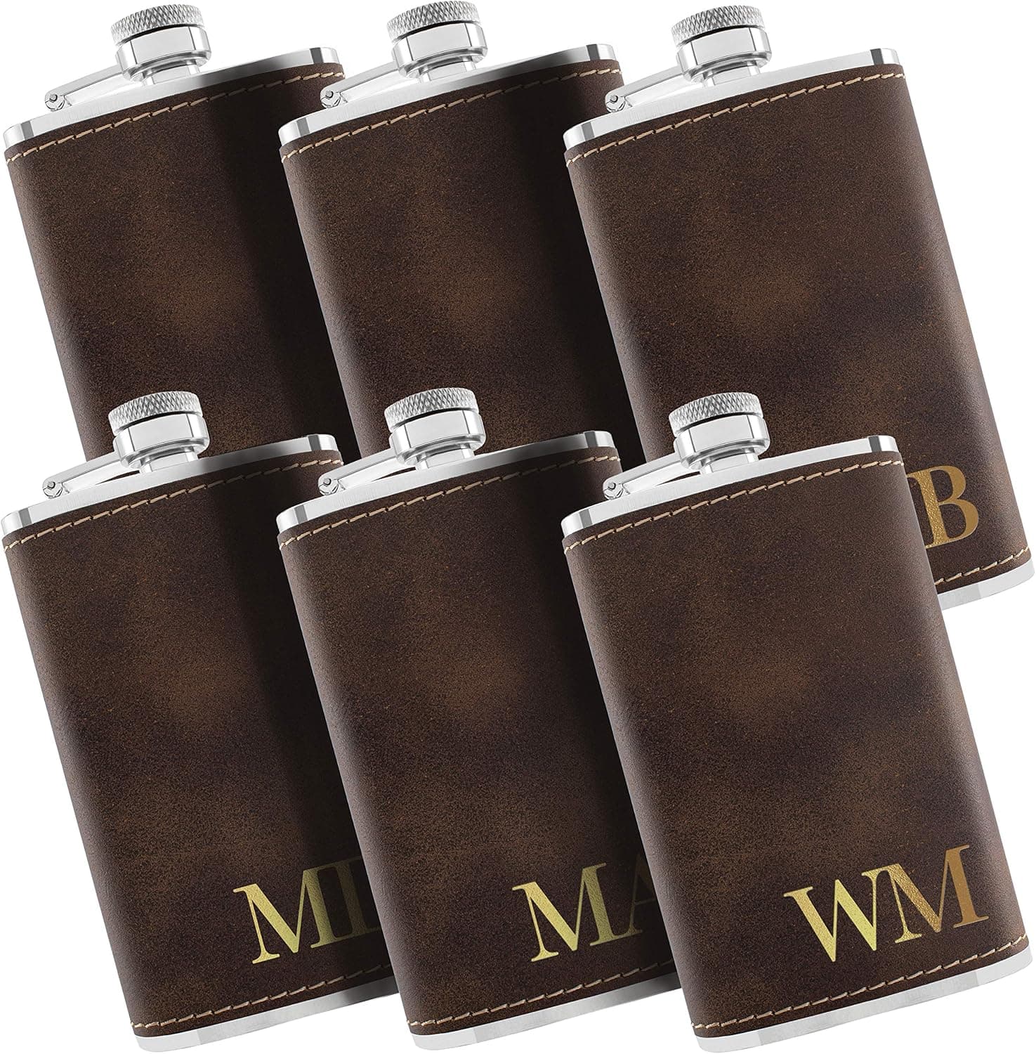 Groomsmen Gifts Set of 6, Personalized Hip Flasks, Groomsmen Proposal, 6 Oz Engraved Leatherette Flasks for Men, Best Man Gifts for Wedding, Groomsmen Gifts for Wedding - Rustic #3