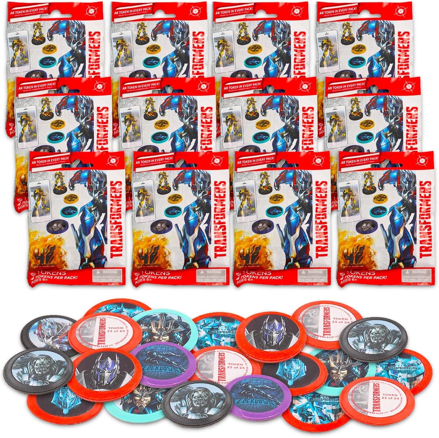 Transformers Party Transformers Collectible Tokens Set Favors Bundle with 12 Individually Wrapped Packs Including 4 Tokens Featuring Optimus Prime, Bumblebee, and More Supplies