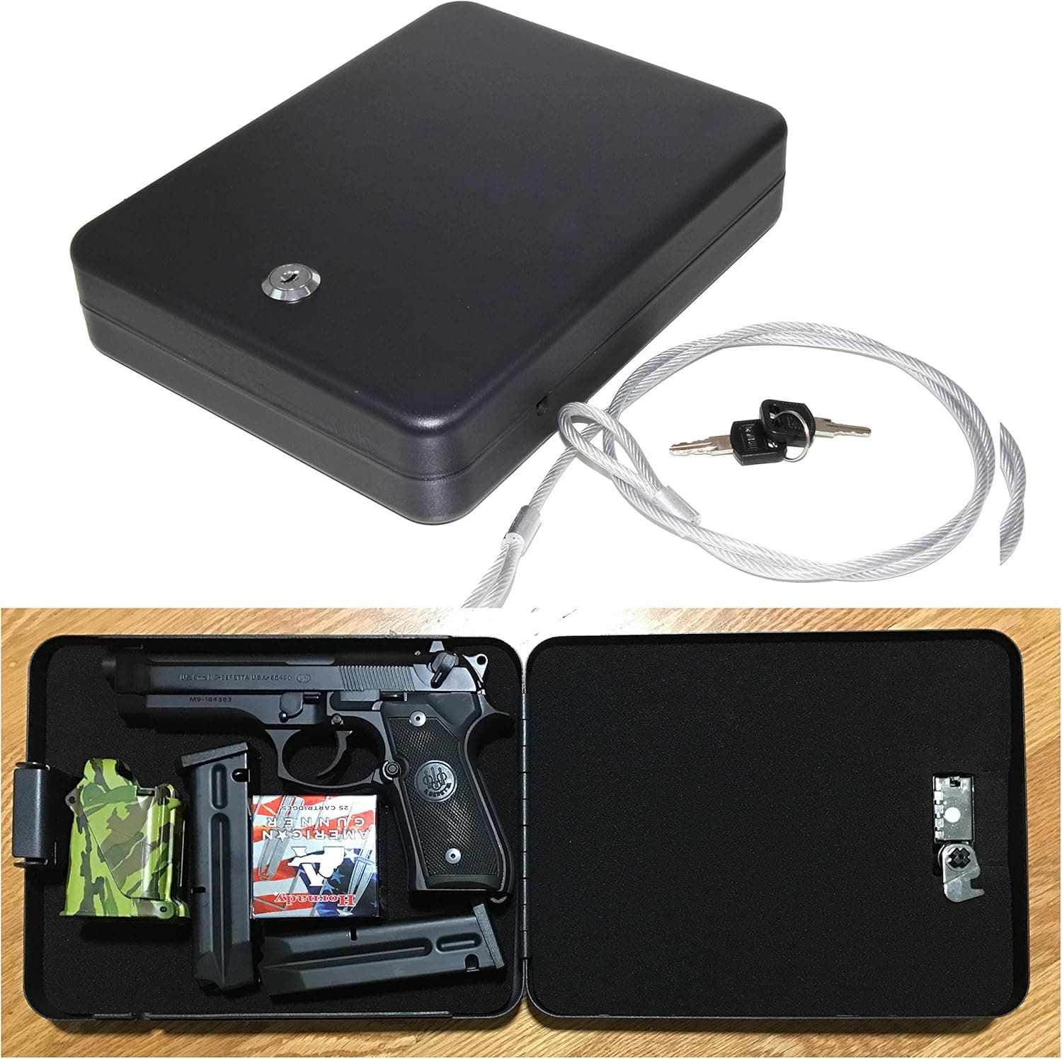 AmeriGun.Club X-Large Size Handgun Safe Vault Security Pistol Safety Case Box (Key Lock X-Large)
