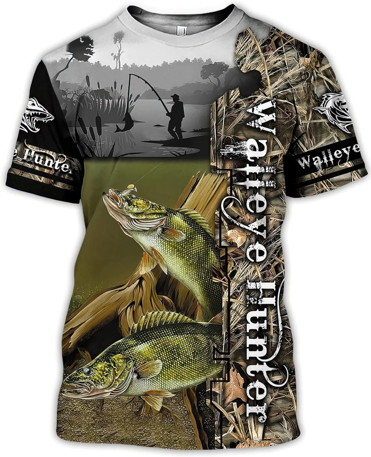 HIPWAG 3D Print Cool Carp Fishing Animal Camo Fish T-Shirt Street Hip Tee