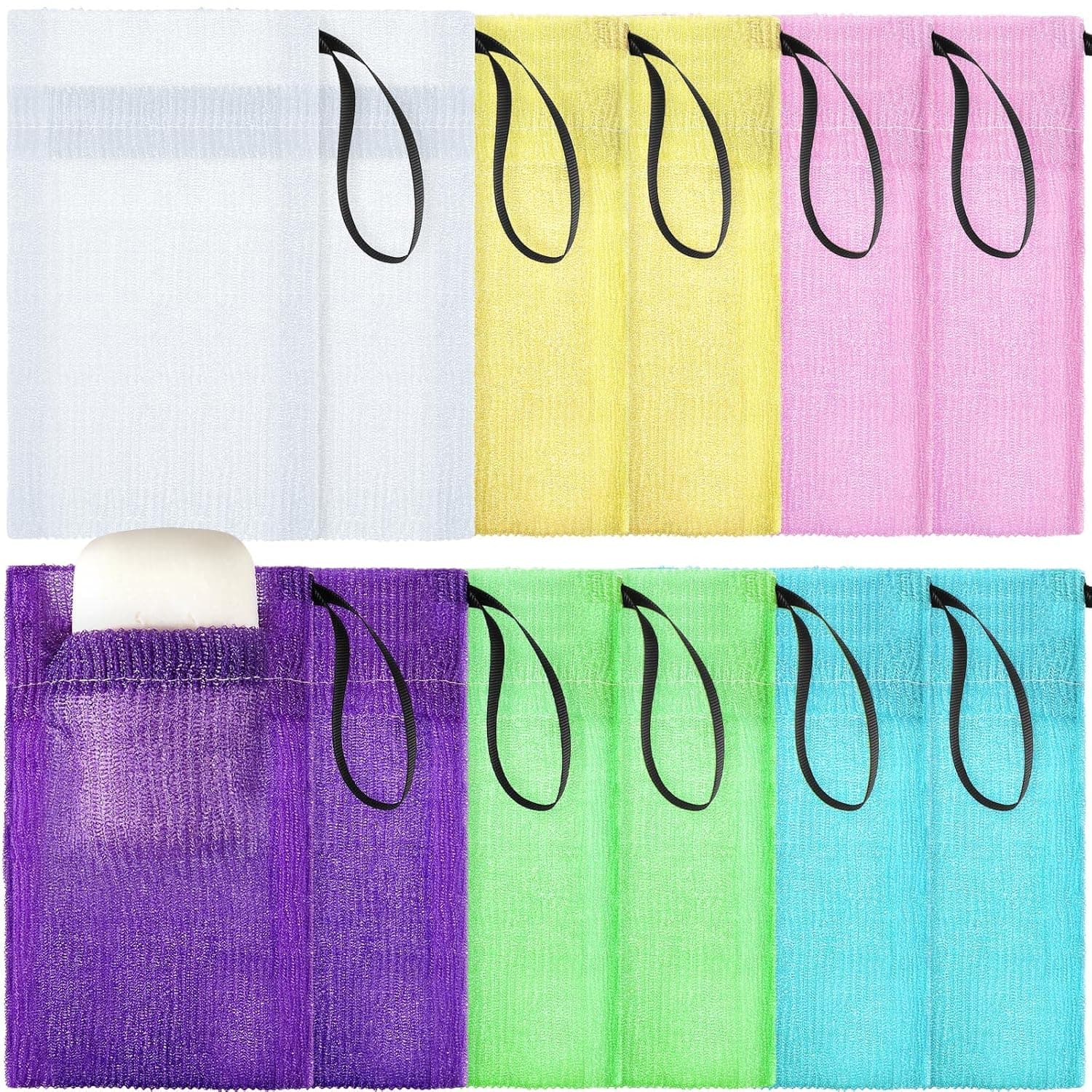 Shappy 12 Pieces Exfoliating Soap Bags Soap Saver Pouch Pocket Body Exfoliator Sponges Leftover Soap Loofah Bar Soap Pouches Mesh Soap Bags Bubble Foaming Sponges for Bath Shower Massage (Multicolor)