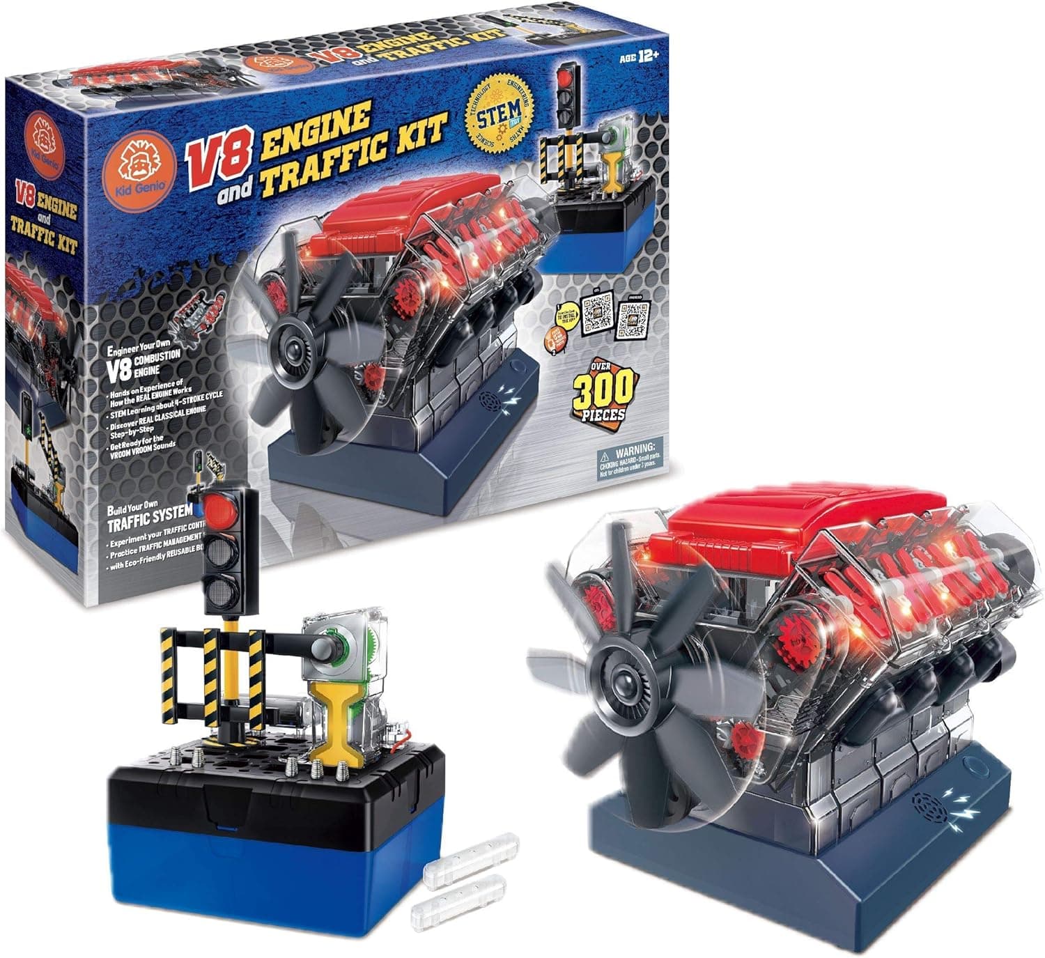 V8 Motor Combustion Engine Model Building Kit With Sound & Lights + Traffic Lights.