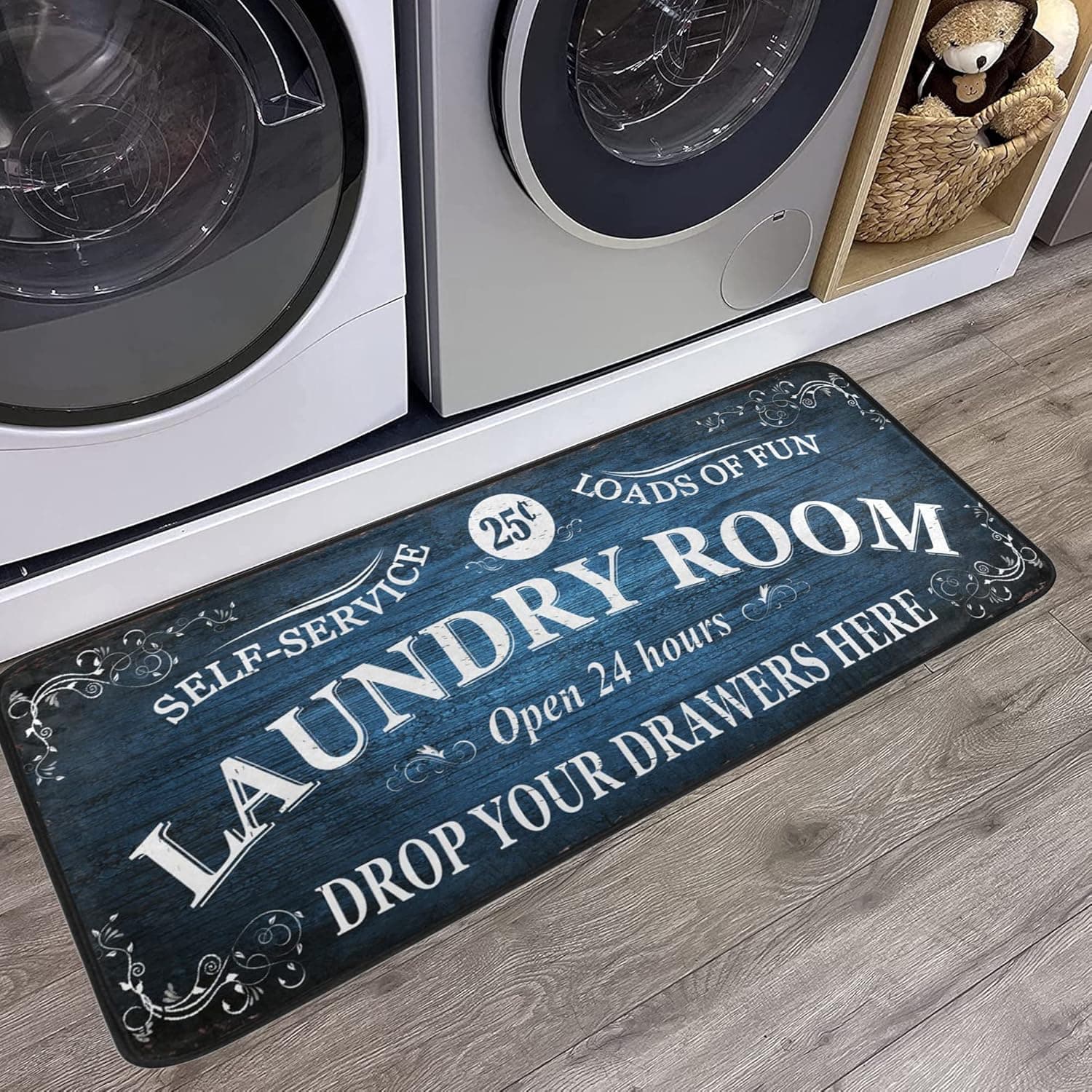 Laundry Room Runner Rug Farmhouse Decor Floor Mat Laundromat Carpet 72x24in Vintage Colorful Wooden Background