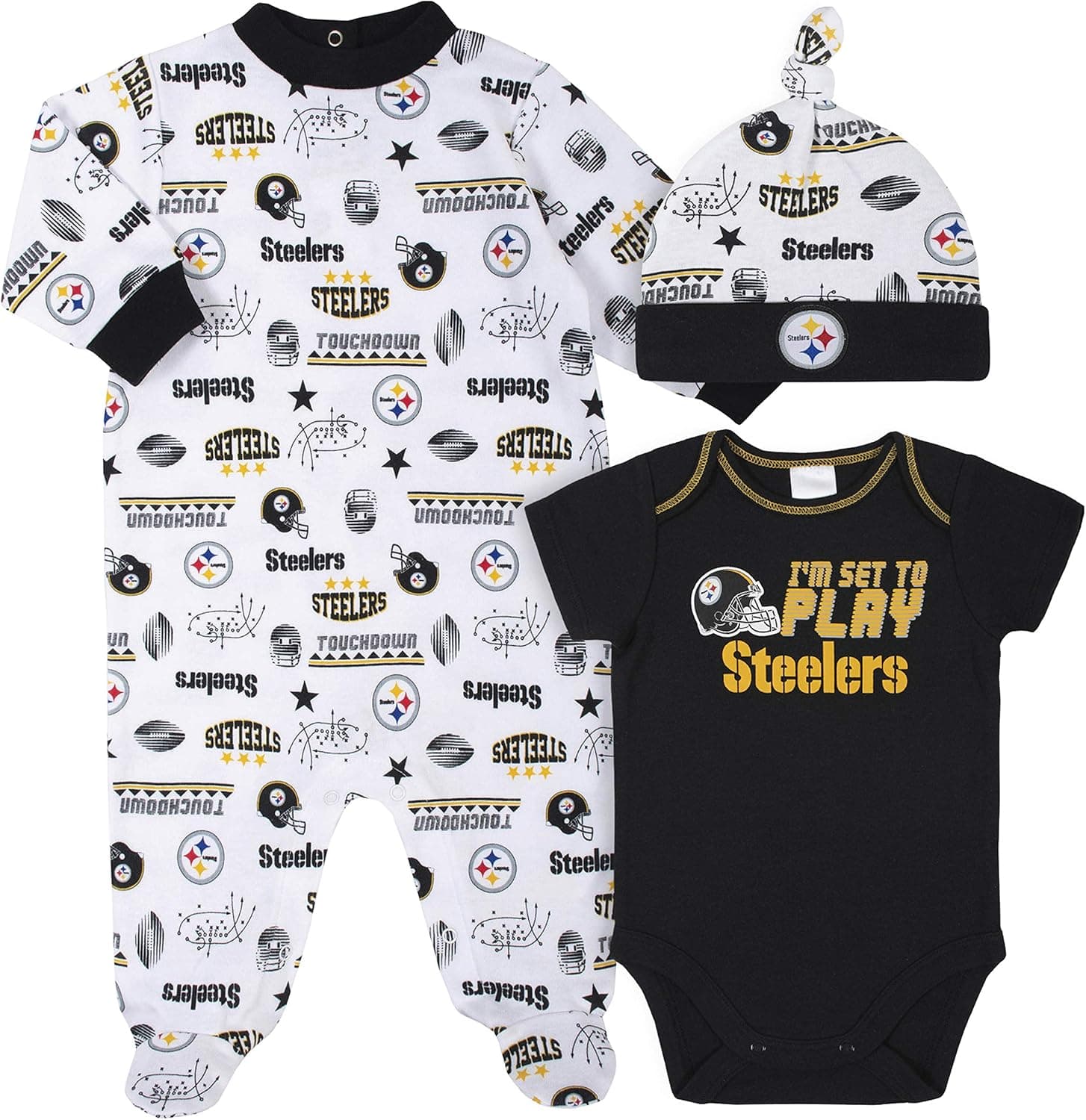 NFL Baby Boys 3-Pack Bodysuit, Sleep 'n Play, & Cap Set