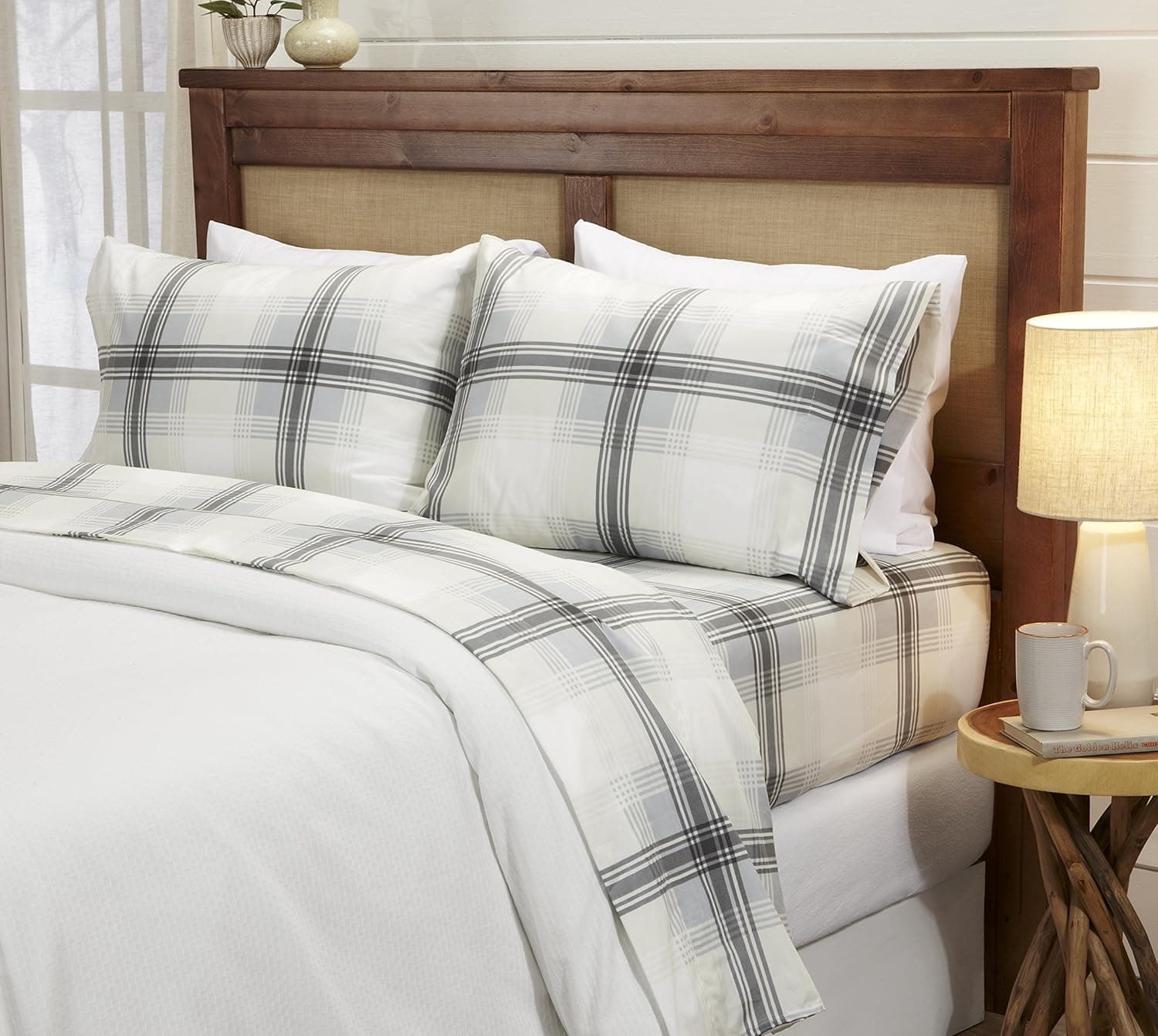 Great Bay Home 4-Piece Lodge Printed Ultra-Soft Microfiber Sheet Set. Beautiful Patterns Drawn from Nature, Comfortable, All-Season Bed Sheets. (King, Plaid)